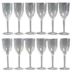 Lalique France, 12 Ange De Reims Crystal Champagne Glasses, New in Box