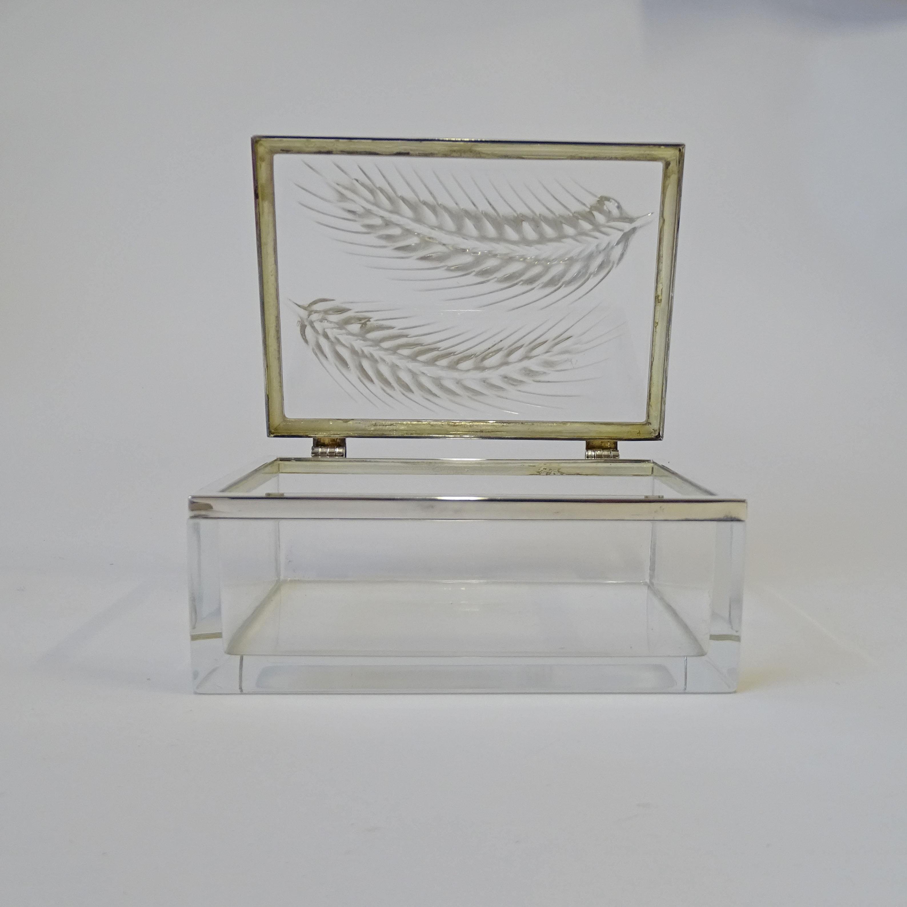 French Lalique France 20th Century Epis Wheat Glass Box For Sale