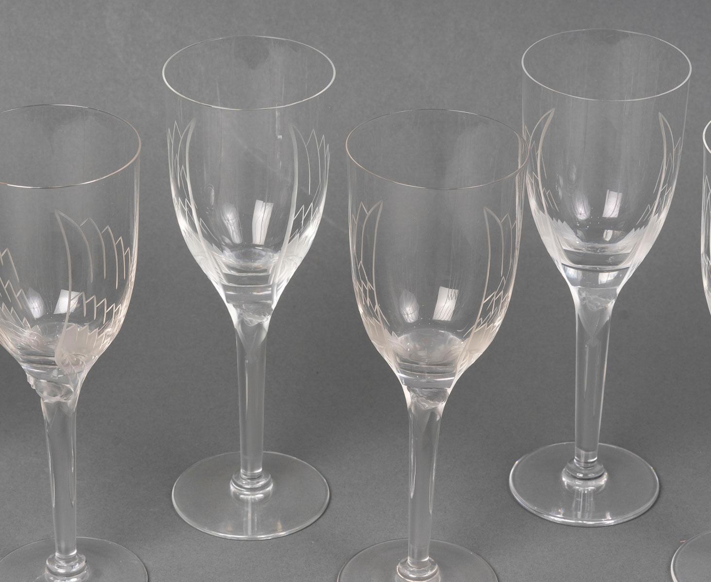 Art Deco Lalique France,  6 Champagne Glasses Ange De Reims Crystal For Sale