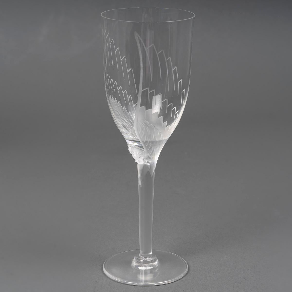 French Lalique France,  6 Champagne Glasses Ange De Reims Crystal For Sale