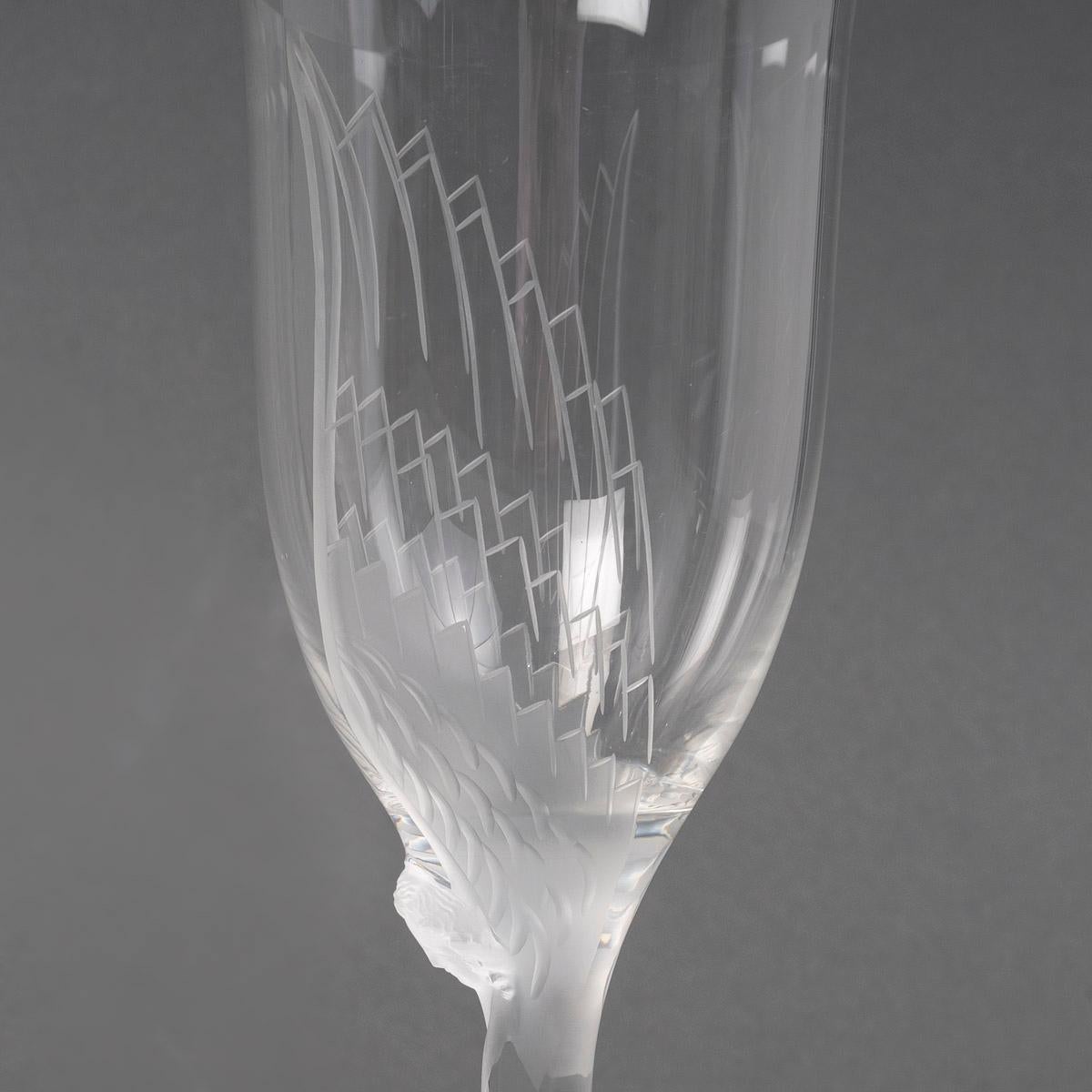 Molded Lalique France,  6 Champagne Glasses Ange De Reims Crystal For Sale