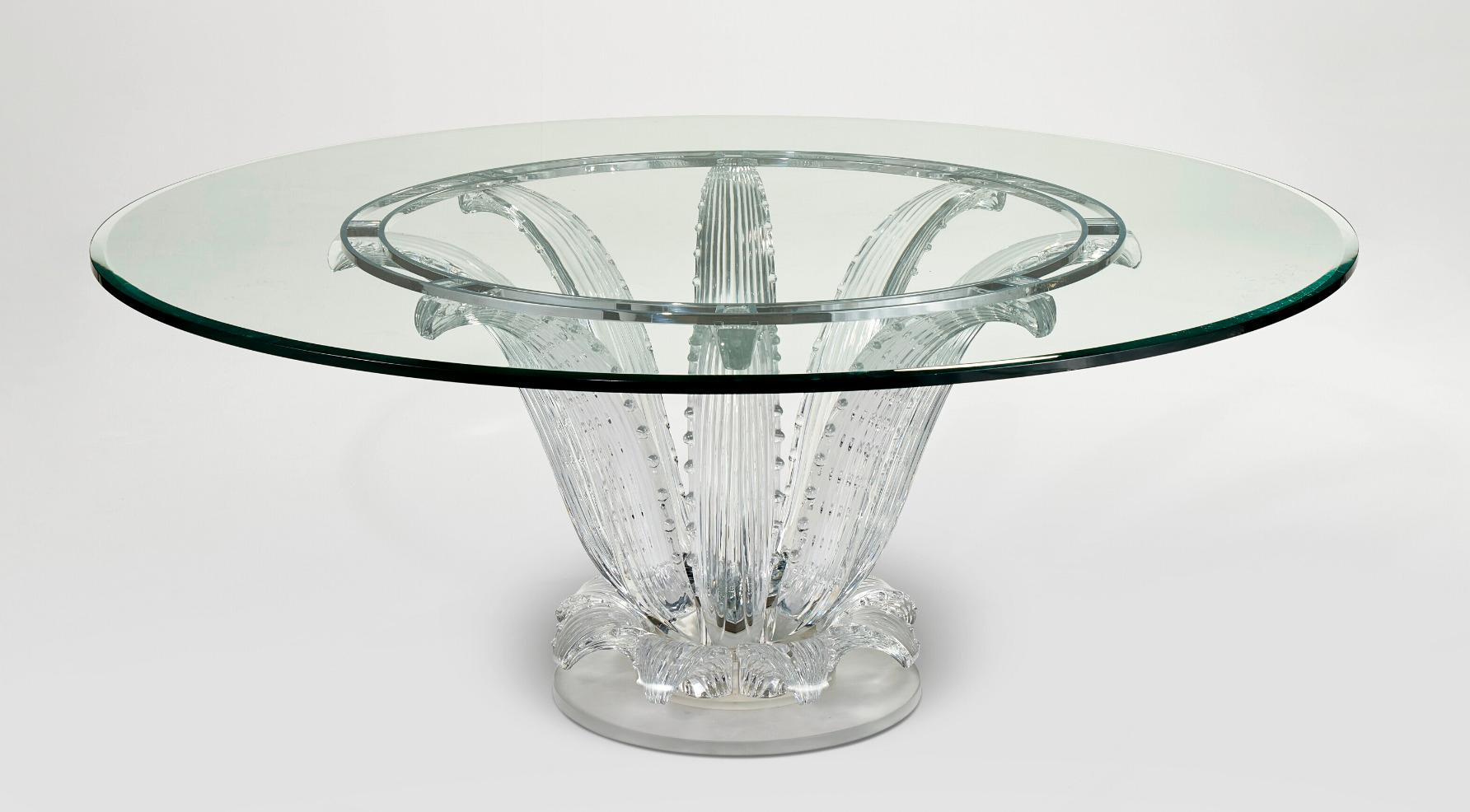 Lalique Frankreich, prächtiger und großer Kristall-Kactus-Tisch aus Kristall, 1990, 72 Zoll Durchmesser (Französisch) im Angebot