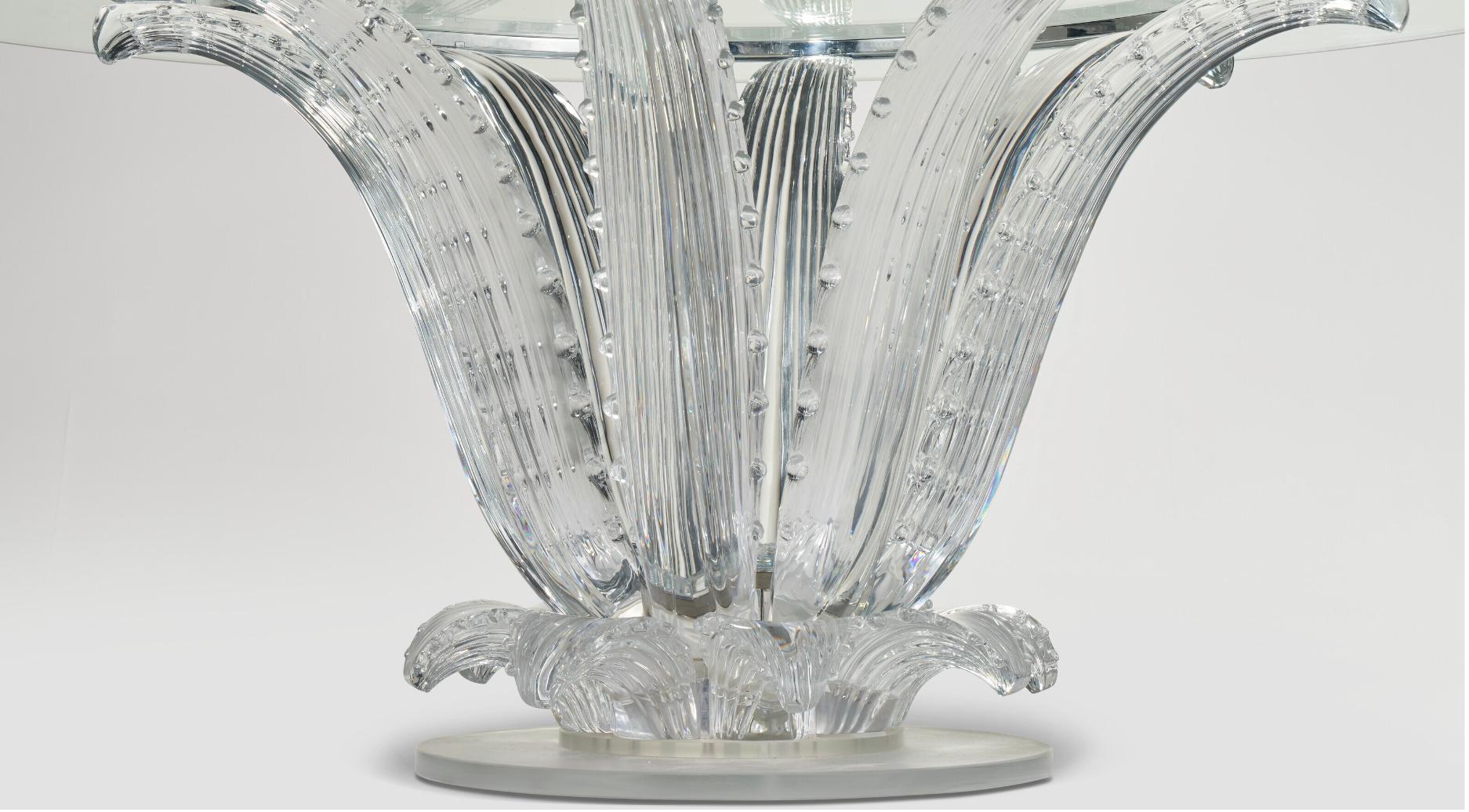 Lalique Frankreich, prächtiger und großer Kristall-Kactus-Tisch aus Kristall, 1990, 72 Zoll Durchmesser im Zustand „Gut“ im Angebot in New York, NY