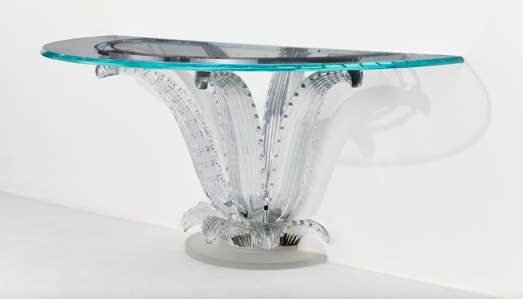 French Lalique France, a Magnificent Pair of Crystal Cactus Console Tables For Sale