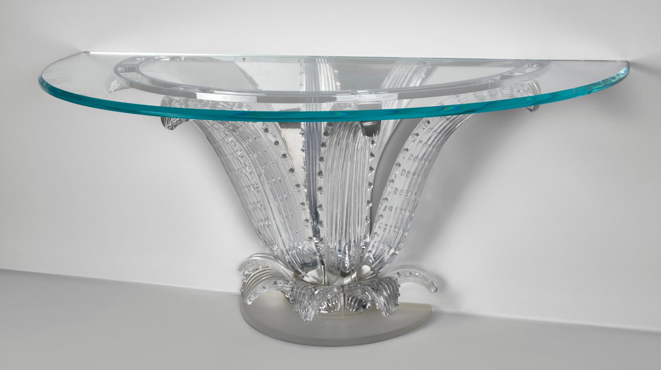 20th Century Lalique France, a Magnificent Pair of Crystal Cactus Console Tables For Sale
