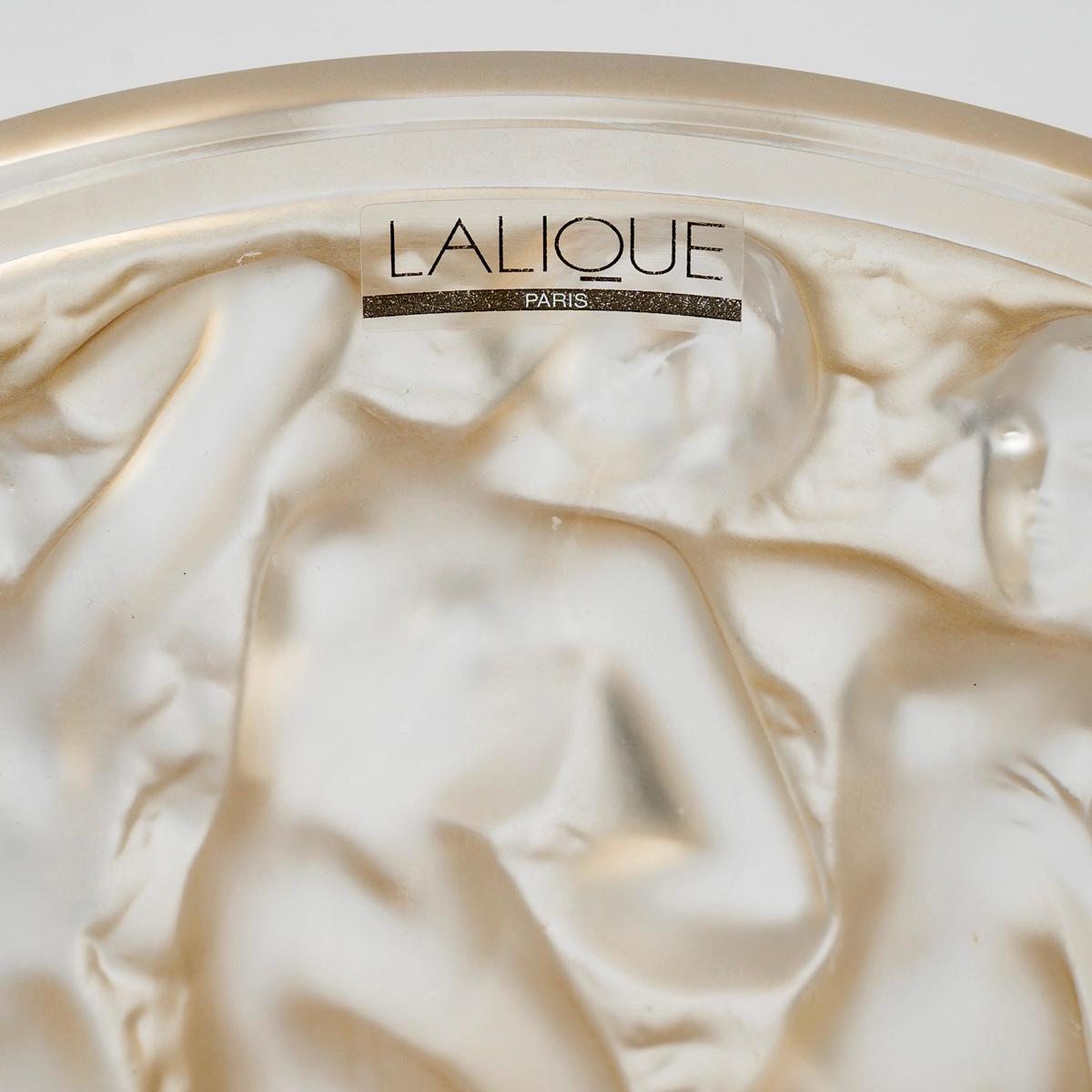 Art Deco Lalique France After René Lalique - Vase Bacchantes Frosted Crystal Gold Luster For Sale