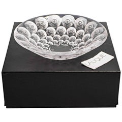 Bol Lalique France Anemones en cristal transparent et émail noir, comme neuf dans sa boîte