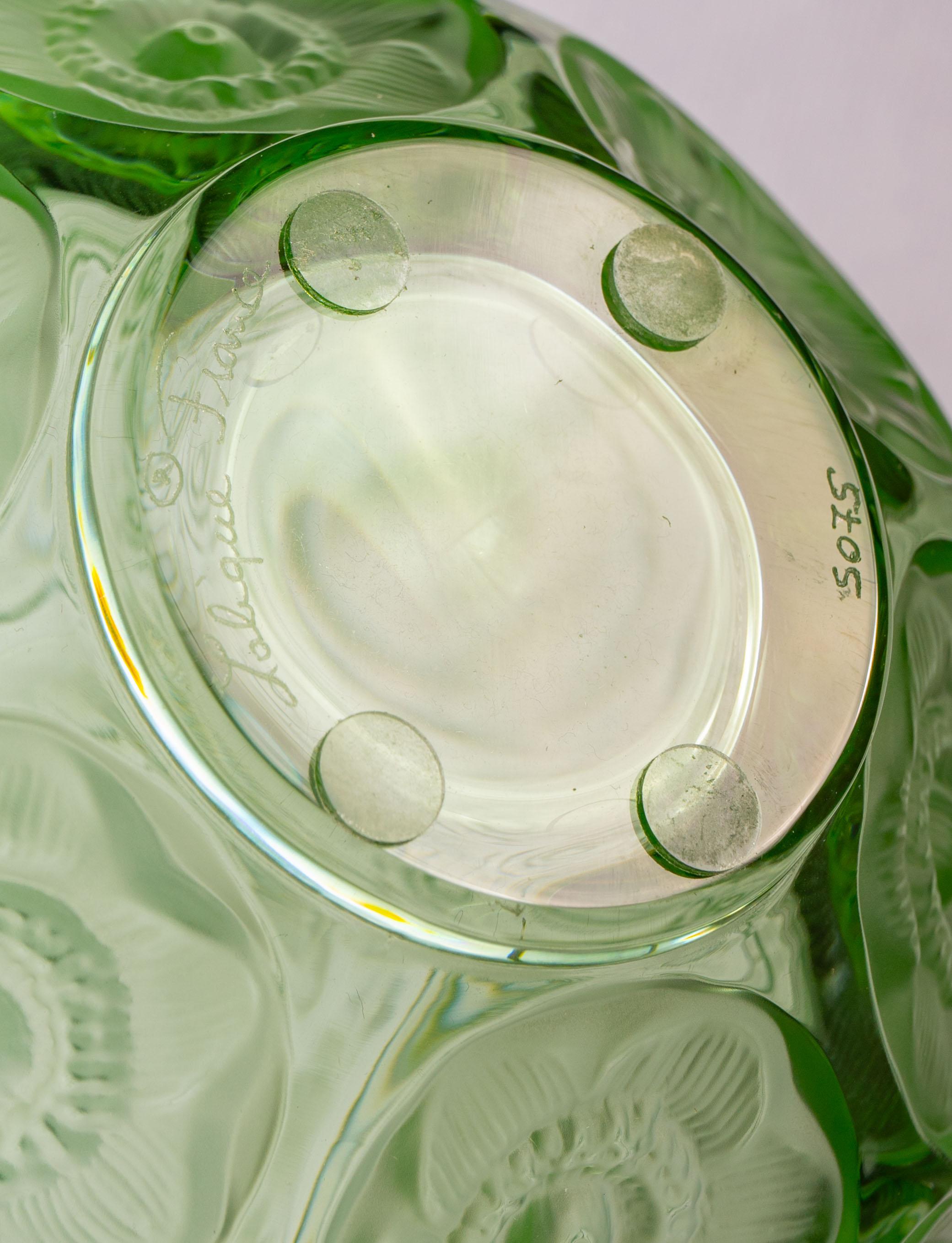 Molded Lalique France Anémones Vase in Light Green Green Crystal as New in Box