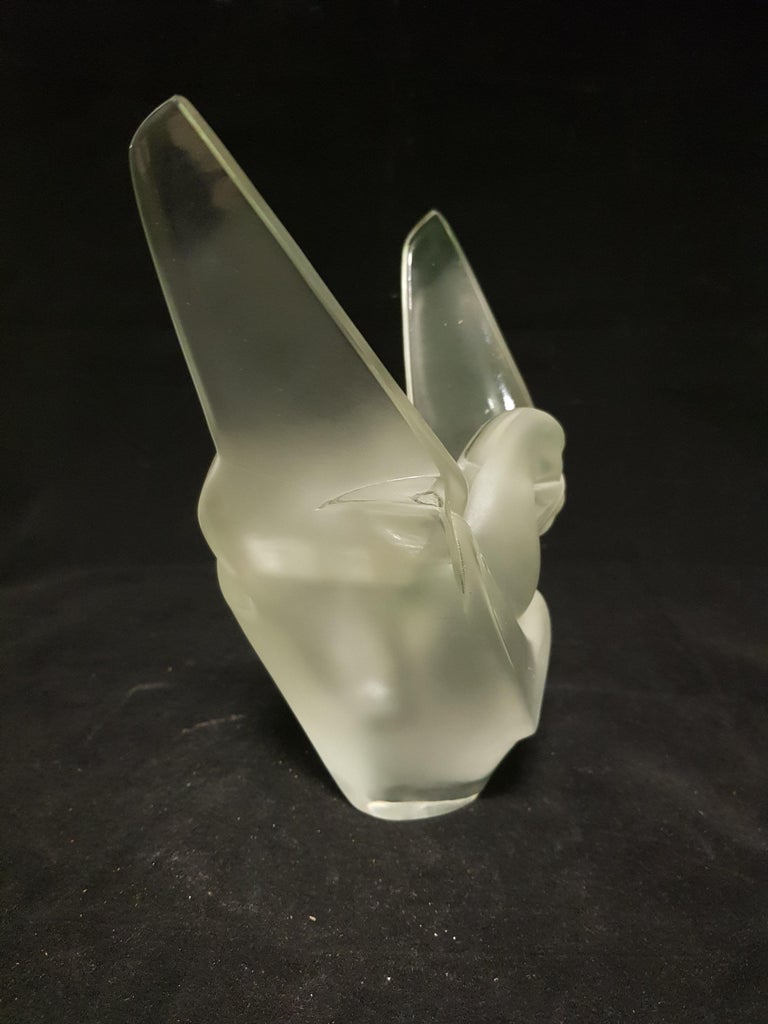 Lalique France Art Deco Satin Glass Flower Bird Vase, 1940s at 1stDibs