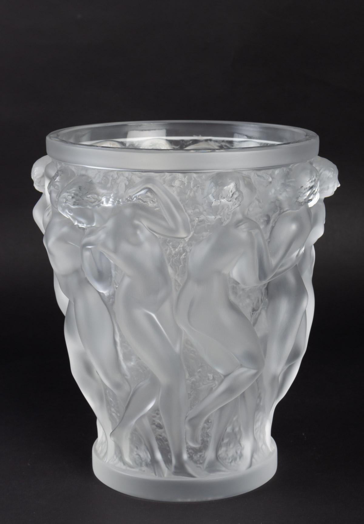 French Lalique France Bacchantes Vase in Frosted Crystal Dancing Women