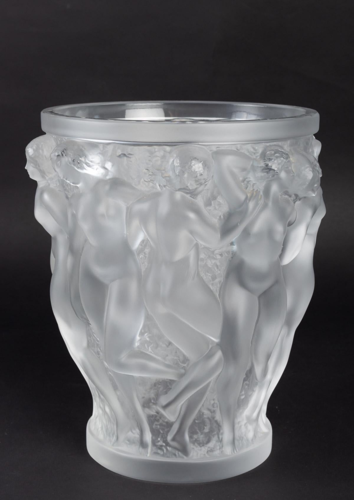 Molded Lalique France Bacchantes Vase in Frosted Crystal Dancing Women