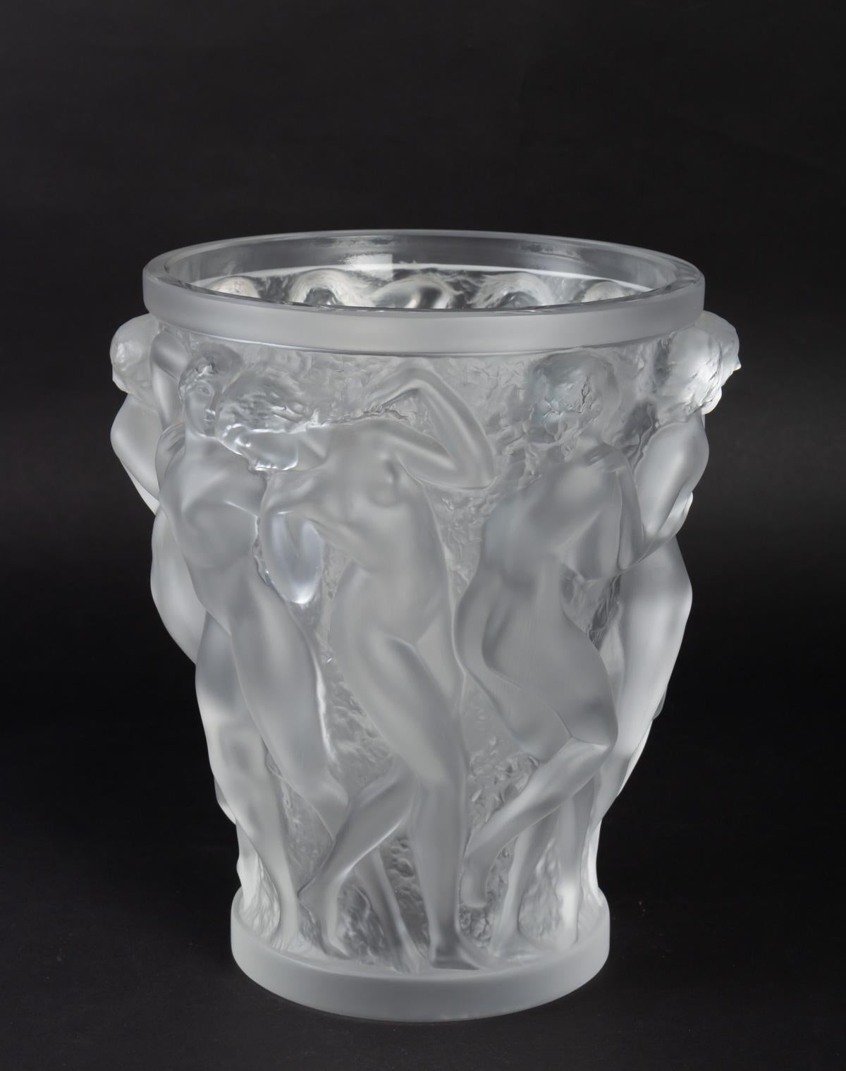 Contemporary Lalique France Bacchantes Vase in Frosted Crystal Dancing Women