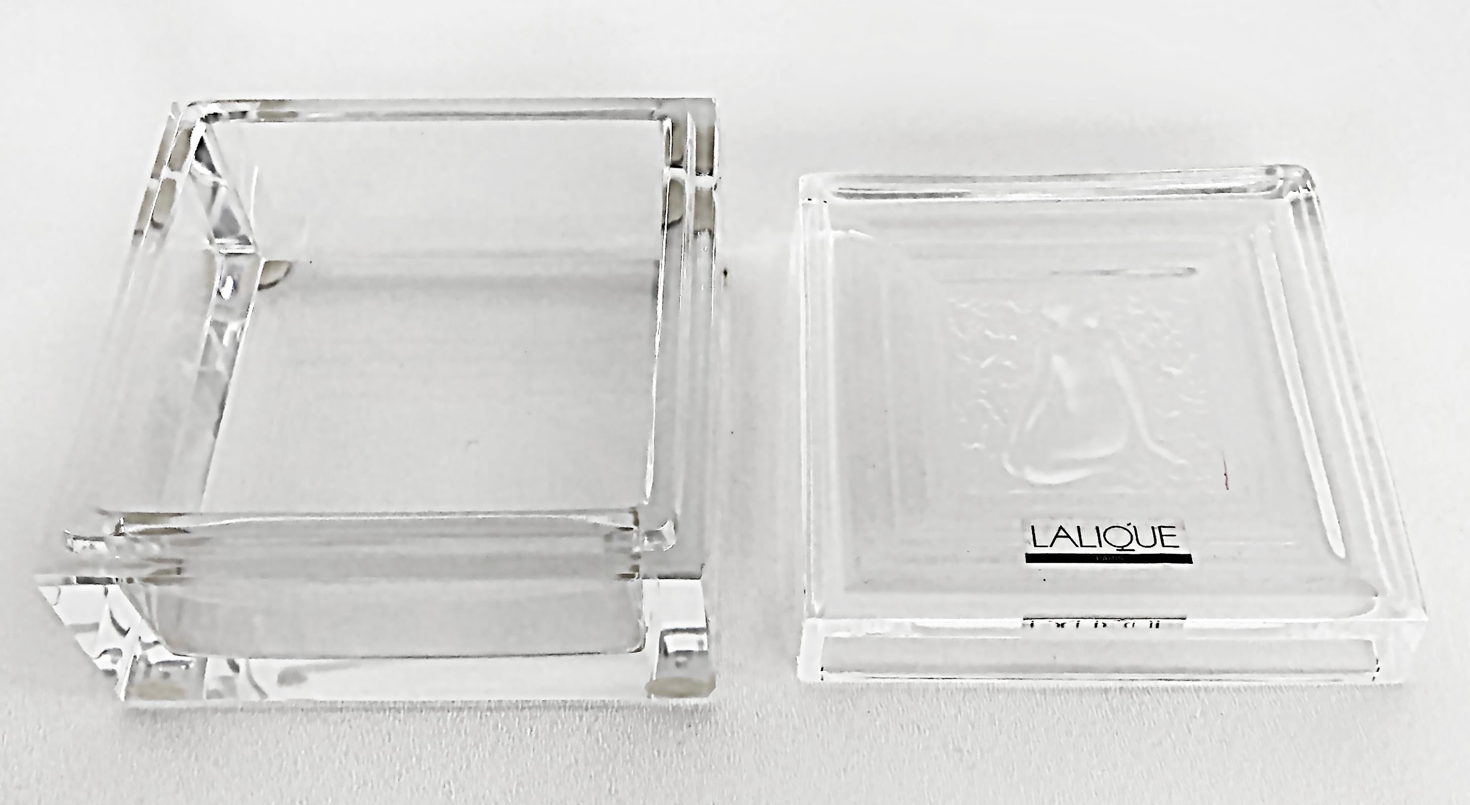 Lalique France Covered Crystal Vanity Box with Etched Lid 1