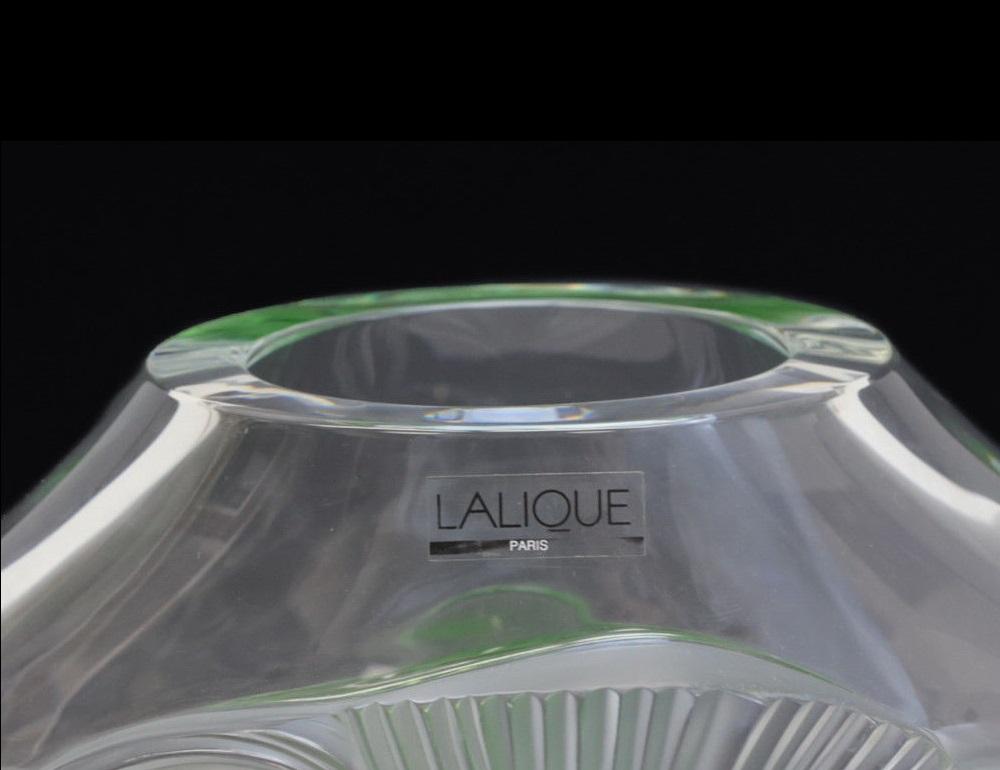 European Lalique France Crystal Art Glass Tresses Vase, 1998 Signed Original Box For Sale