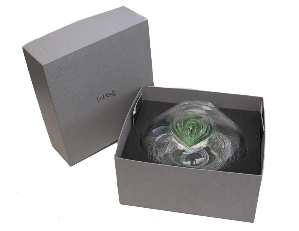 Late 20th Century Lalique France Crystal Art Glass Tresses Vase, 1998 Signed Original Box For Sale