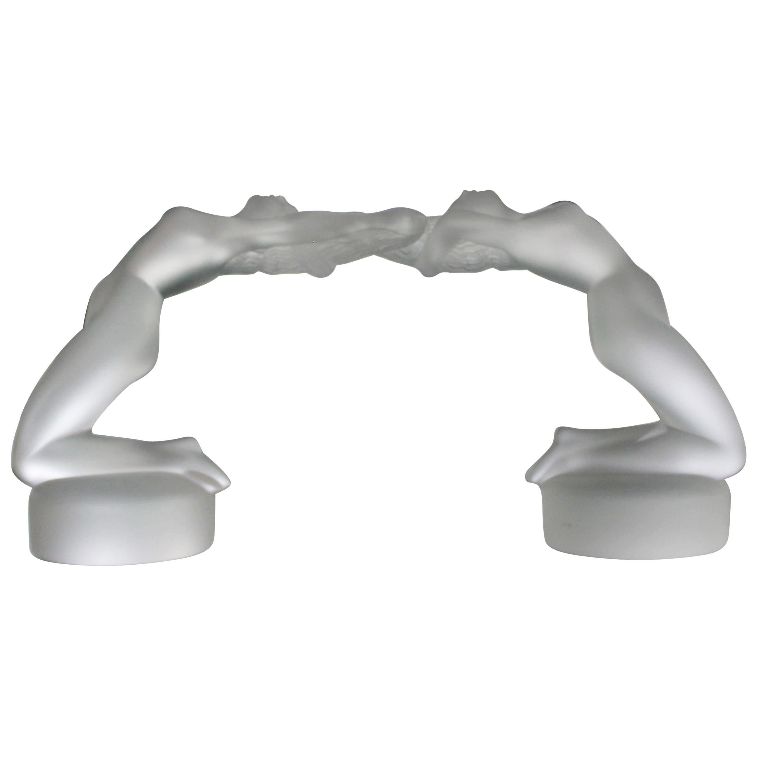Lalique France Crystal Glass Pair Nude Female Table Sculptures