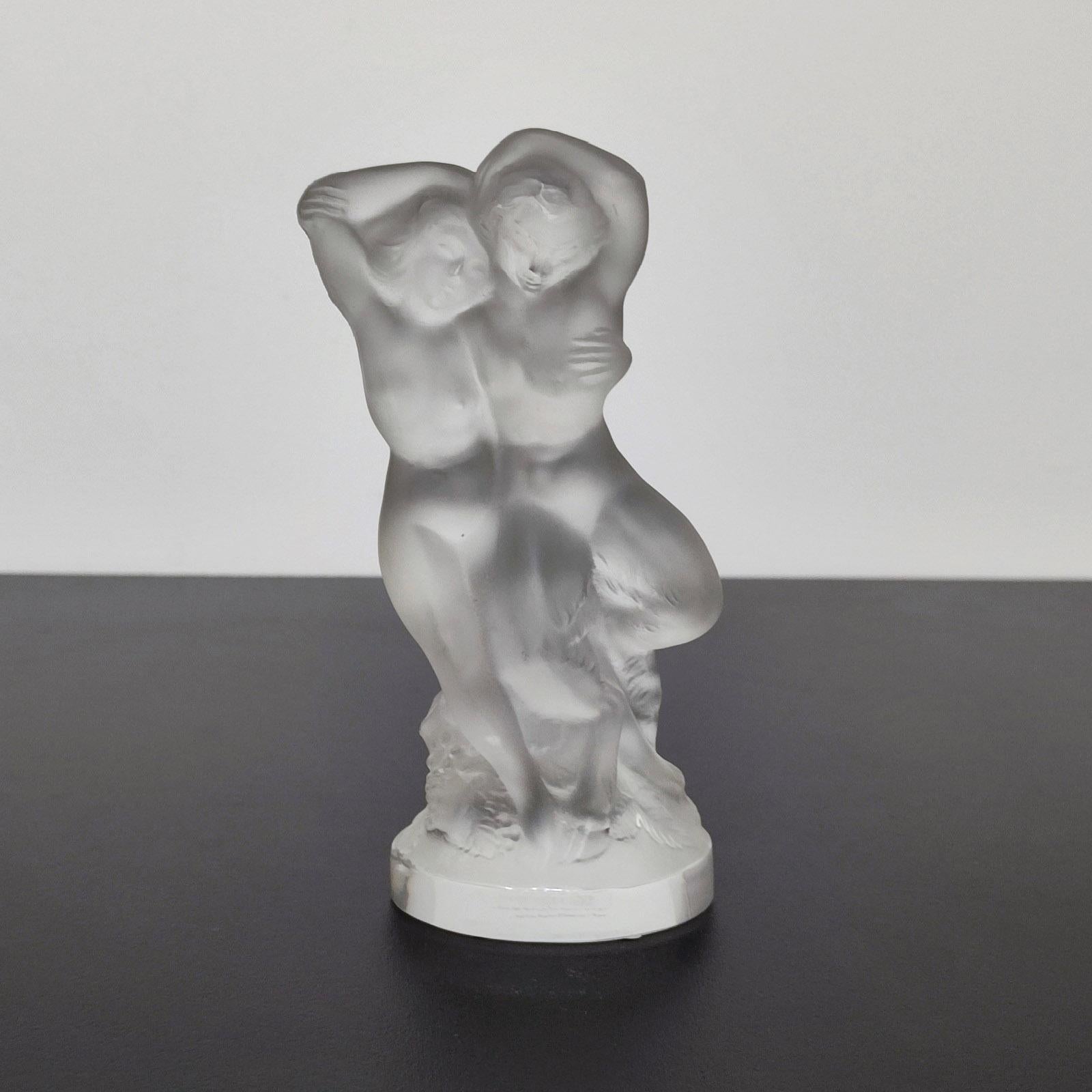 Cristal Lalique France Crystal Le Faune dansant Nude Lovers Pan & Nymph Figurine en vente