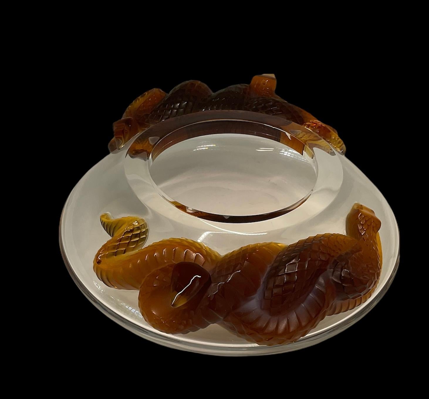 Chinoiserie Lalique, France Crystal Serpents Bowl Centerpiece