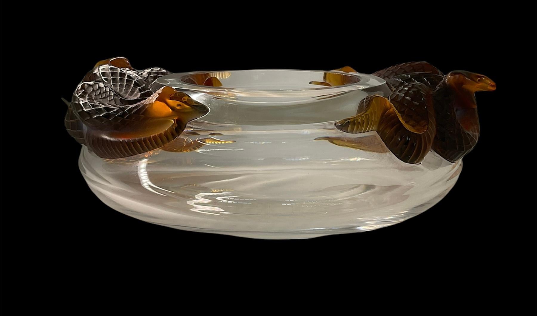 Molded Lalique, France Crystal Serpents Bowl Centerpiece 