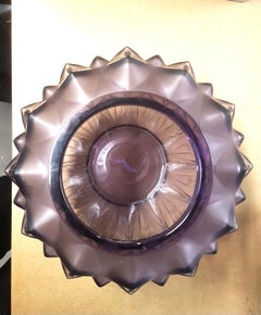 Lalique France Cynara Vase in Light Purple Crystal as New in Box, Leaves