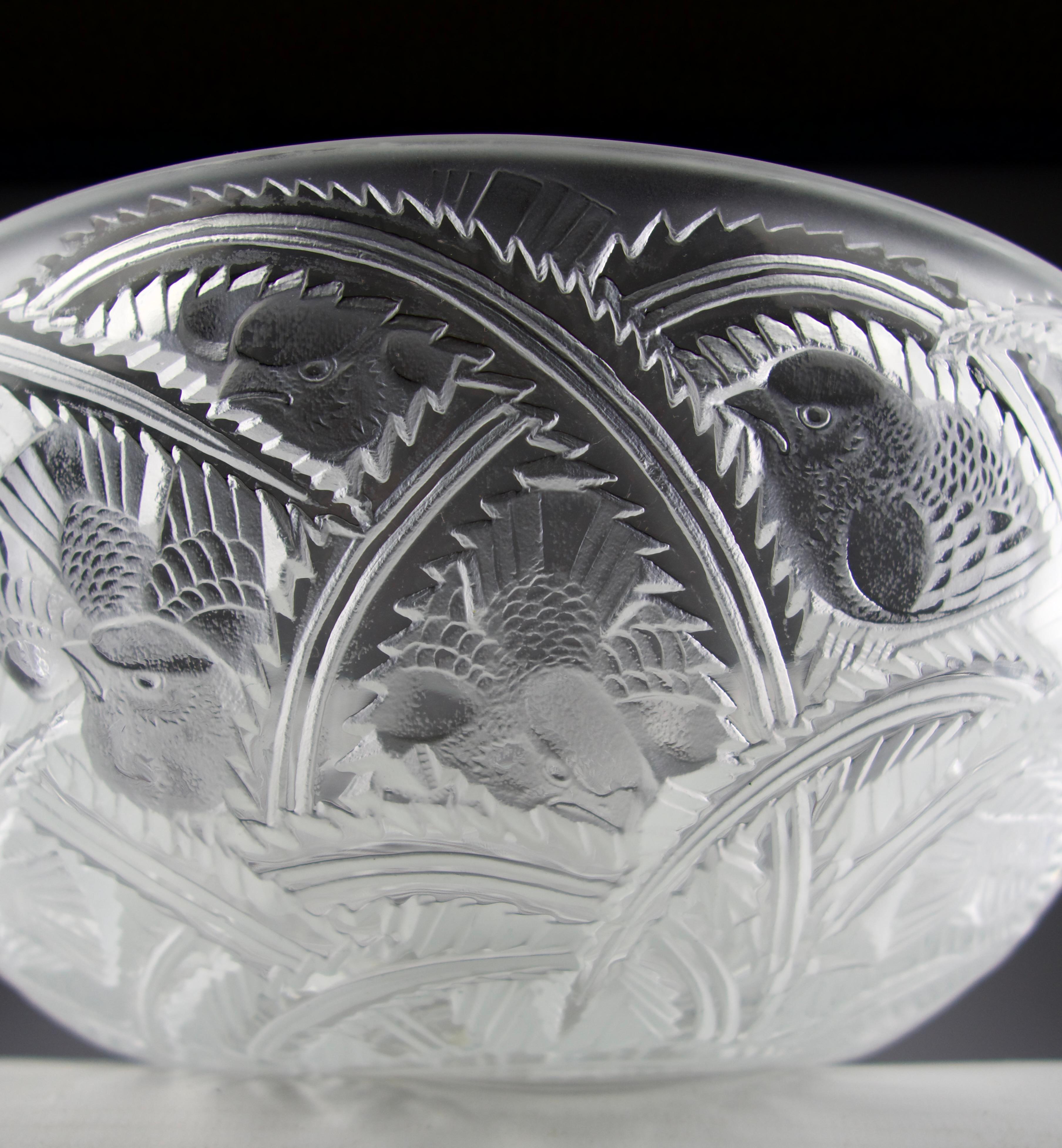 Schale „Finches“ von Lalique, Frankreich, 1980er-Jahre (Art déco) im Angebot