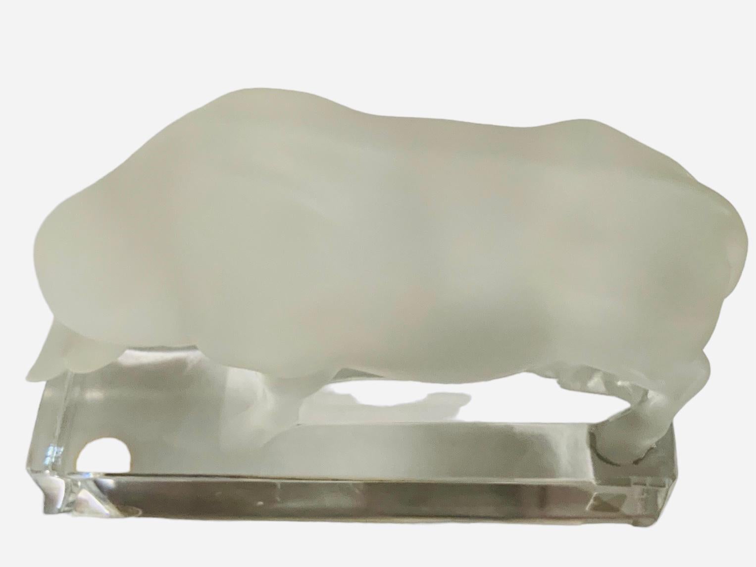 French Lalique France Frosted Crystal Bull Sculpture  For Sale