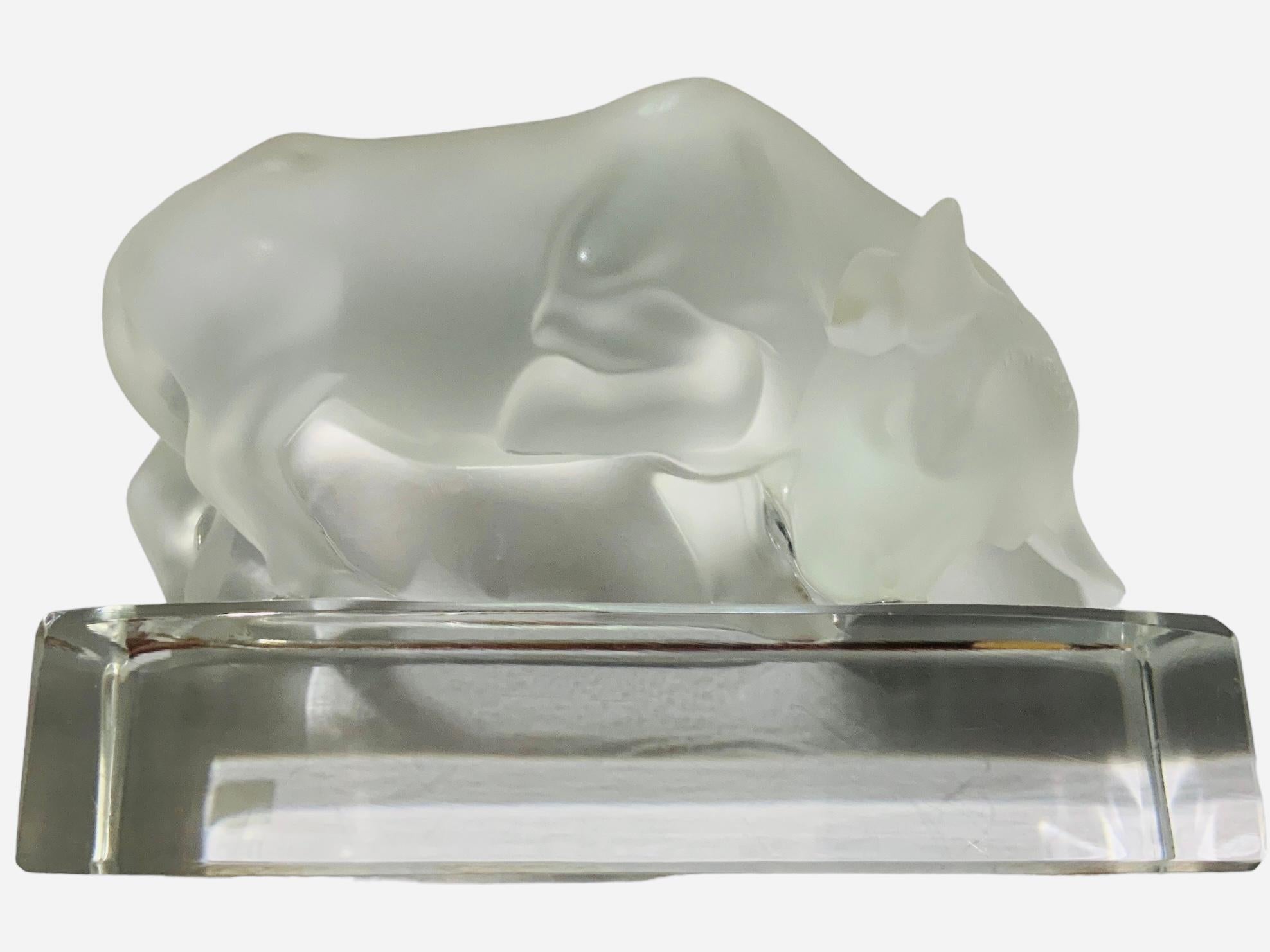 Molded Lalique France Frosted Crystal Bull Sculpture