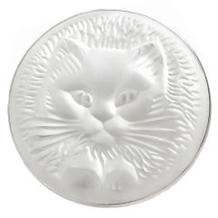 Lalique France Frosted Crystal Cat Brooch