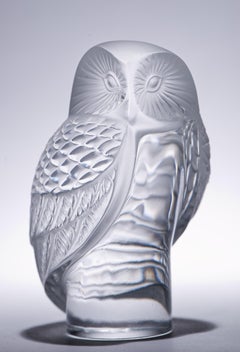 Lalique France Frosted Crystal Chouette Owl Figurine Paperweight