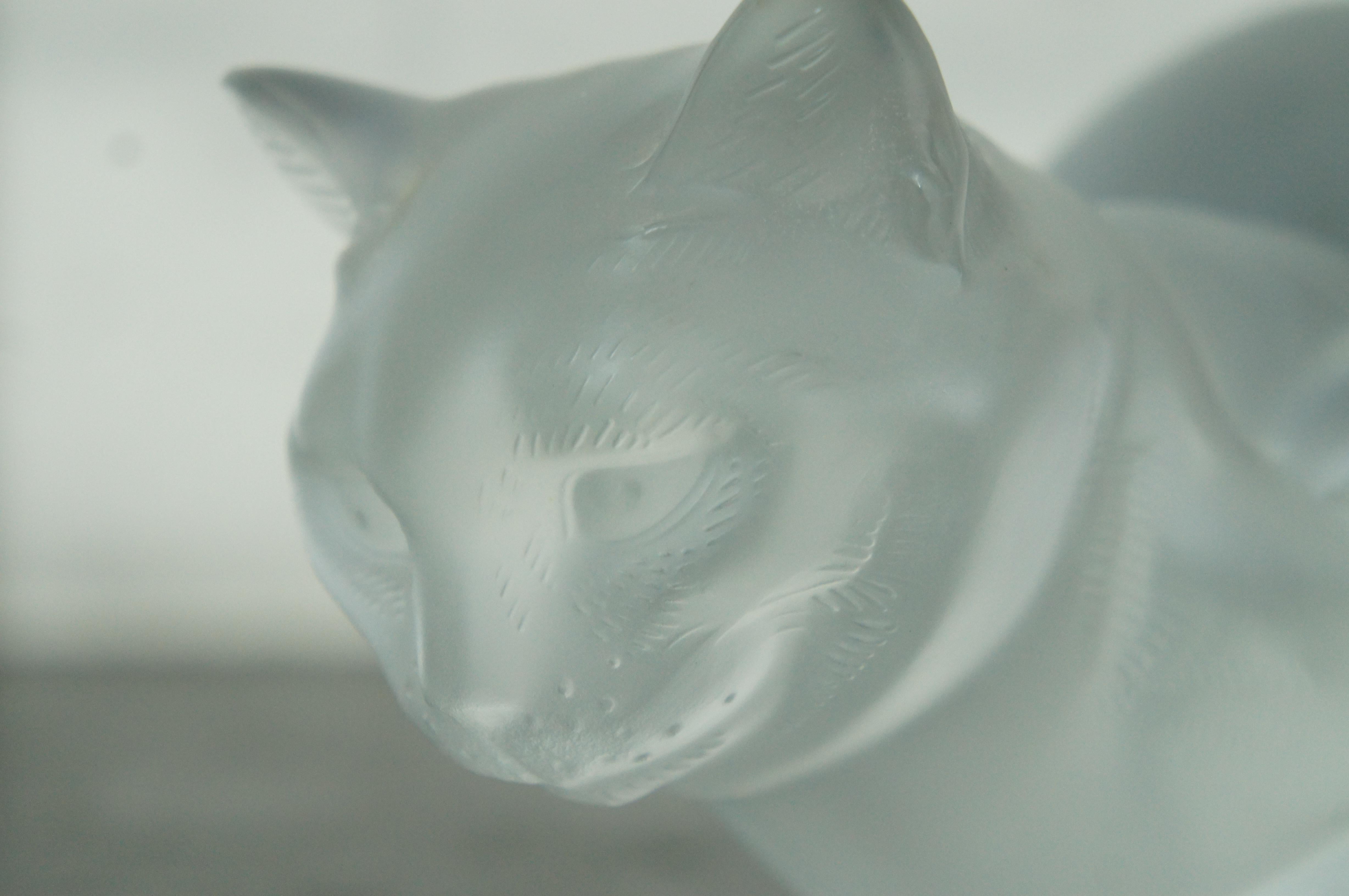 Lalique France Frosted Crystal Crouching Cat Chat Crouche Figurine 11602 10