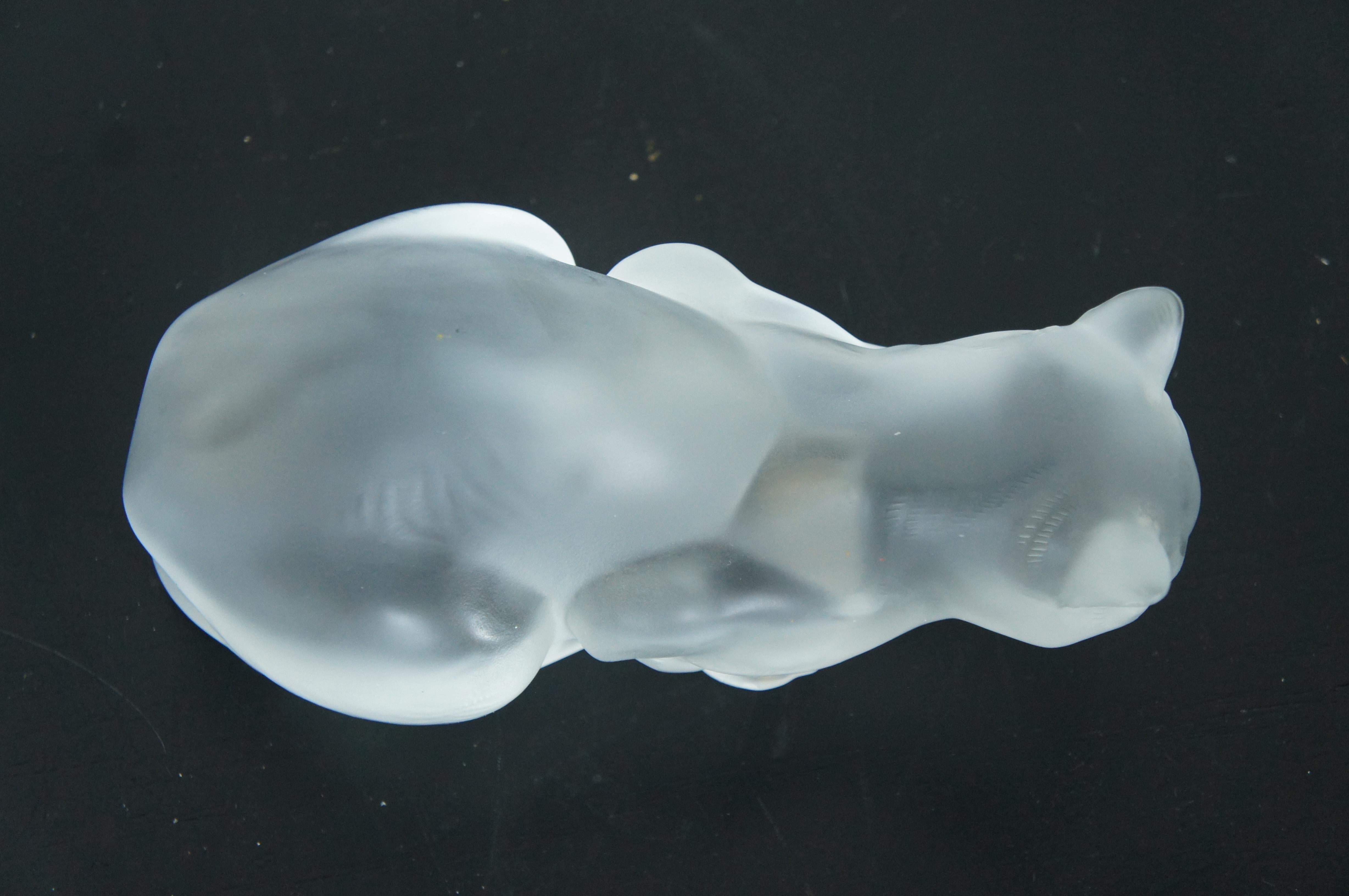 Lalique France Frosted Crystal Crouching Cat Chat Crouche Figurine 11602 10