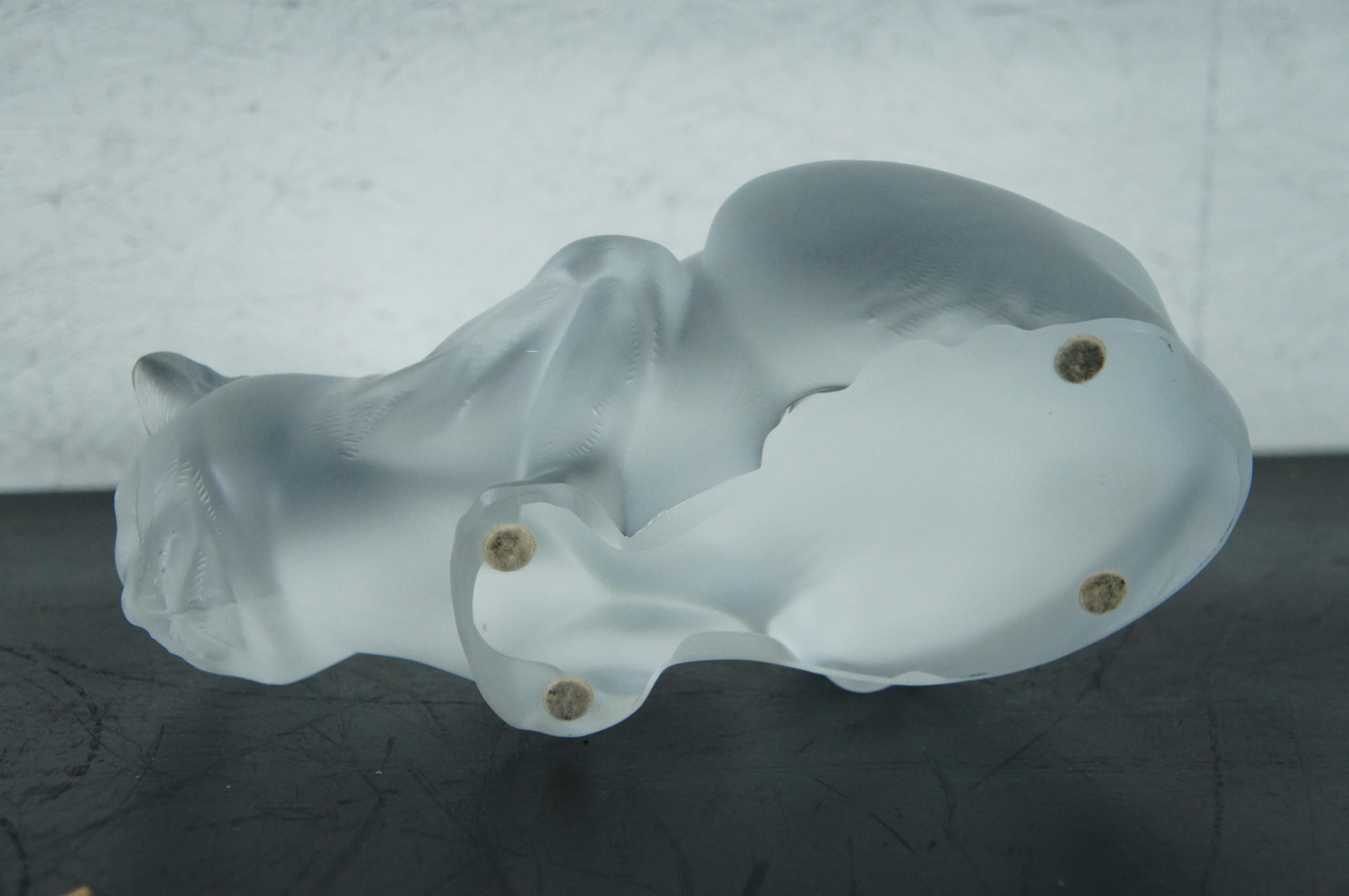 Lalique France Frosted Crystal Crouching Cat Chat Crouche Figurine 11602 10