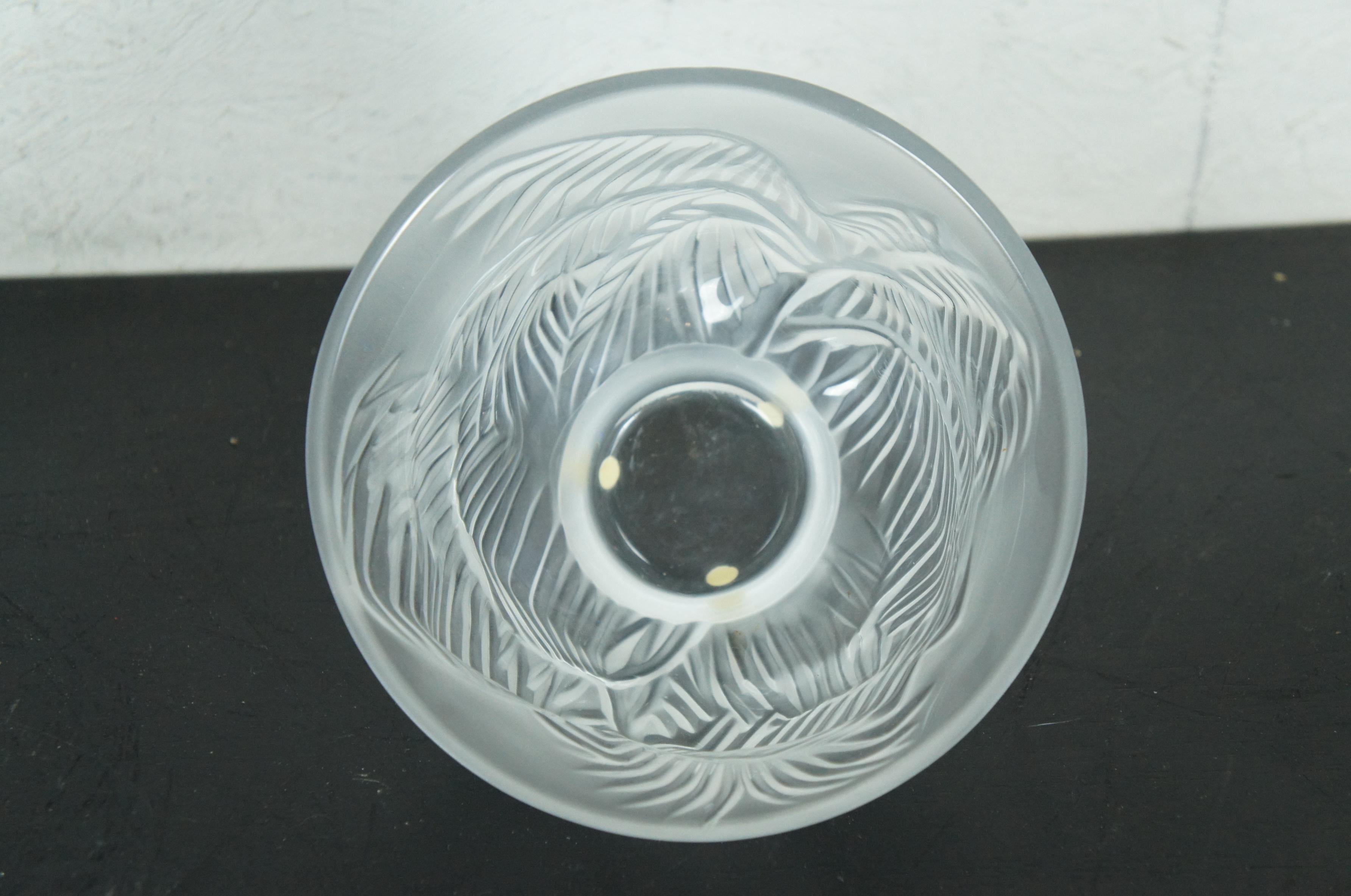 Lalique Francia Cristal Esmerilado Kelapa Palma Centro de Mesa Cuenco Compota 7 1