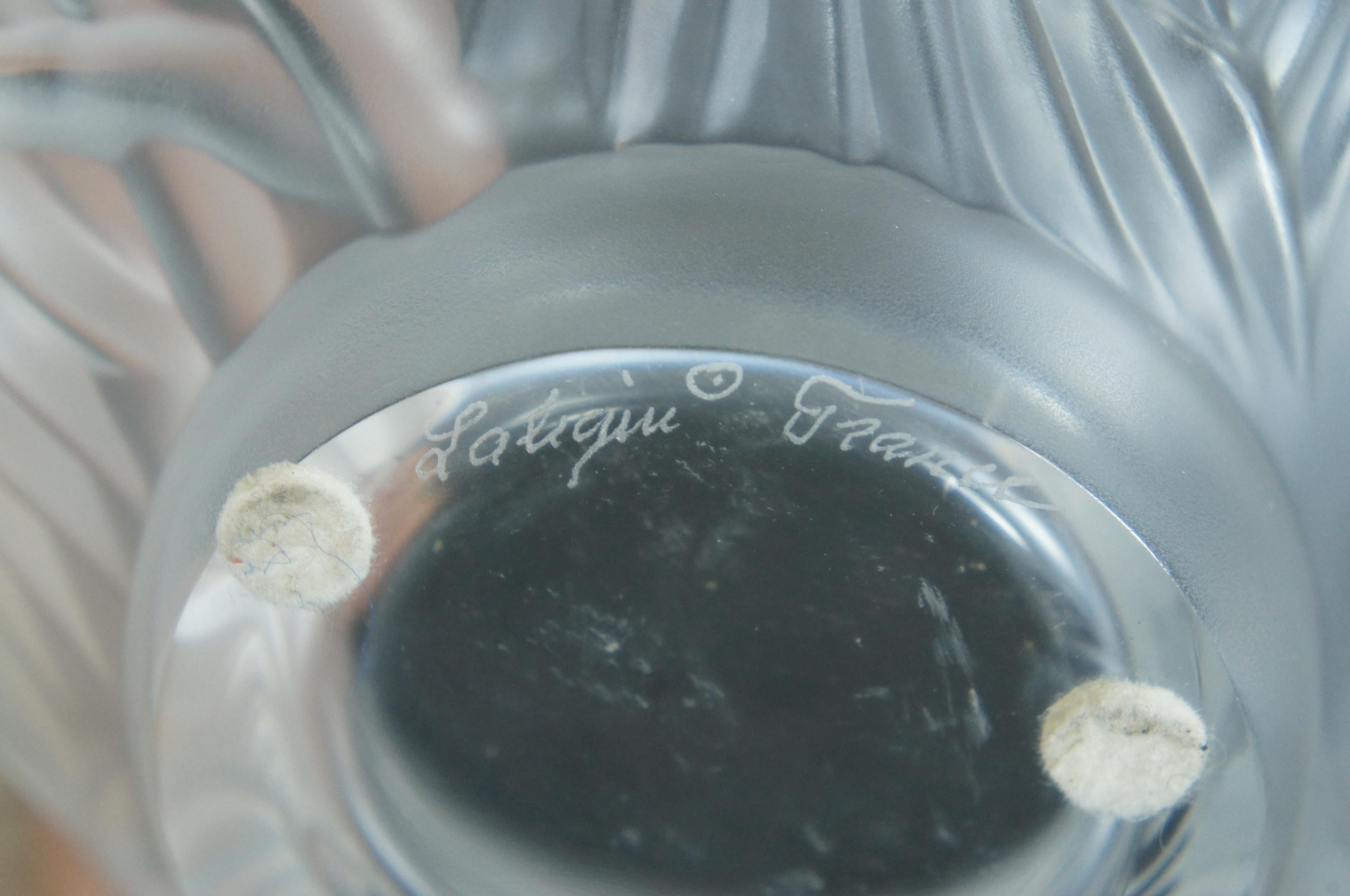 Lalique Francia Cristal Esmerilado Kelapa Palma Centro de Mesa Cuenco Compota 7 3