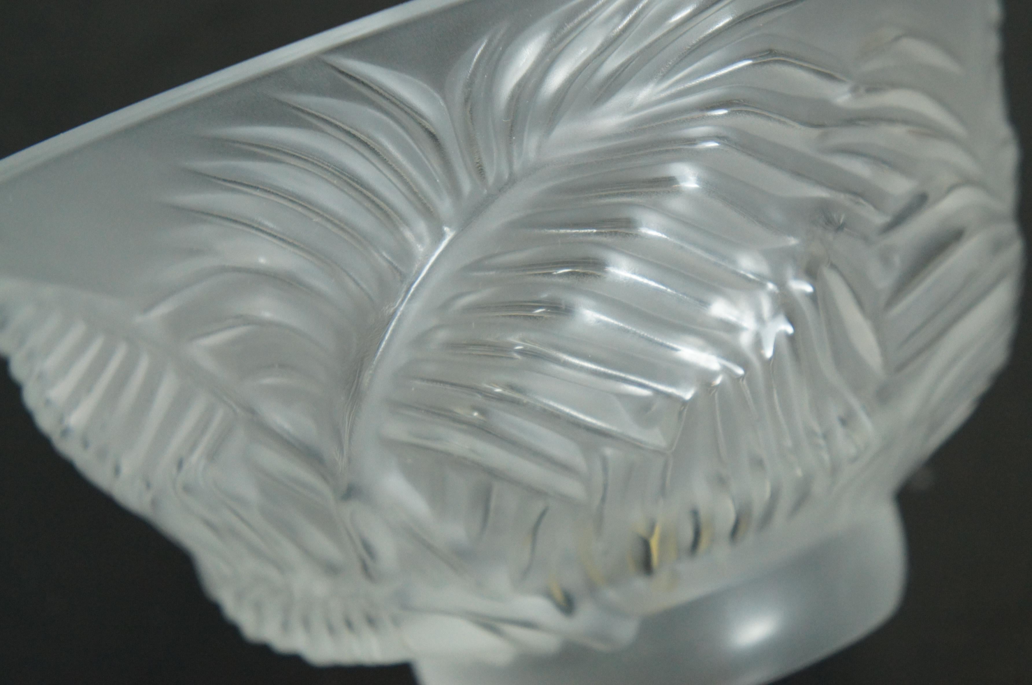Lalique Francia Cristal Esmerilado Kelapa Palma Centro de Mesa Cuenco Compota 7 5