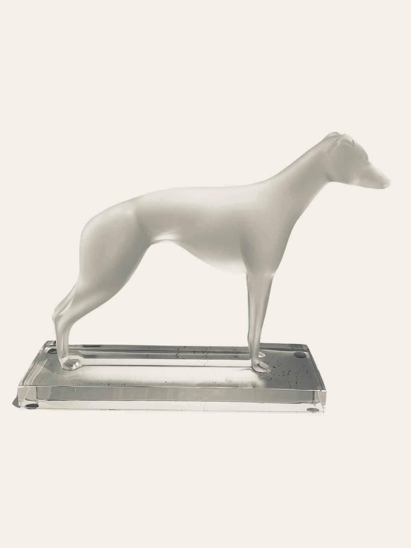 French Lalique France Frosted Crystal “Perceval” Greyhound Sculpture  For Sale
