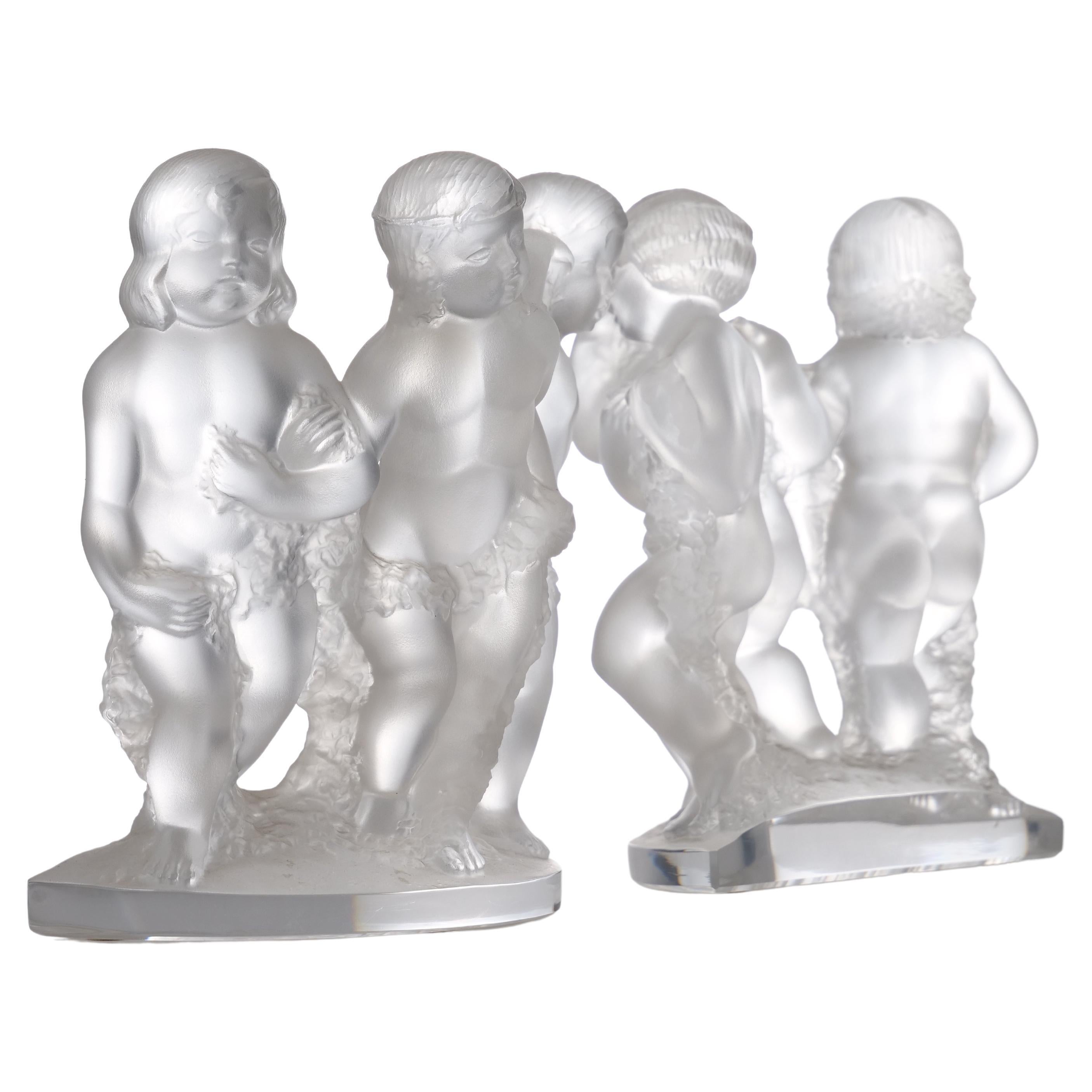 French Lalique France Frosted Crystal Six Figural Cherub Group