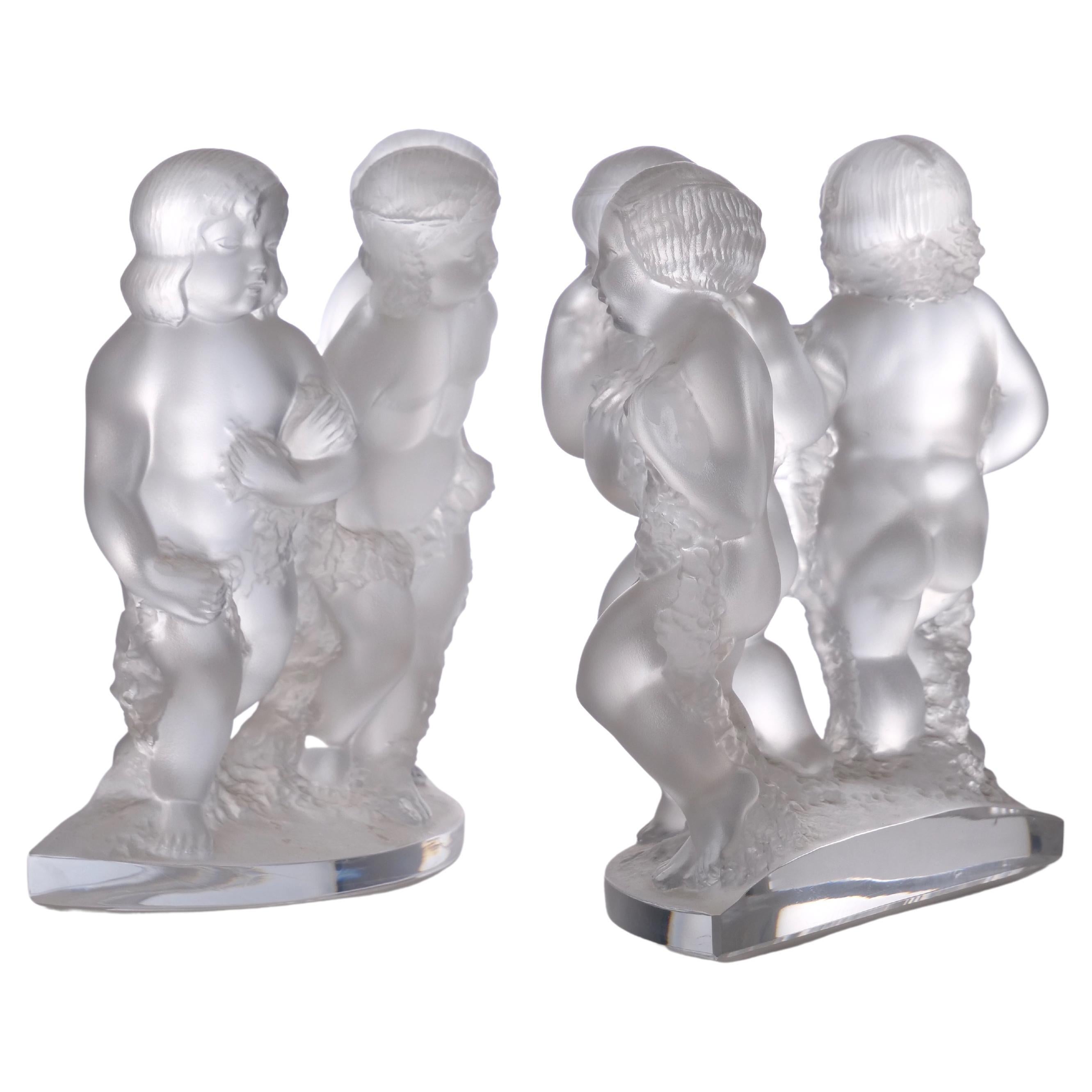 Lalique France Frosted Crystal Six Figural Cherub Group In Good Condition In Tarry Town, NY