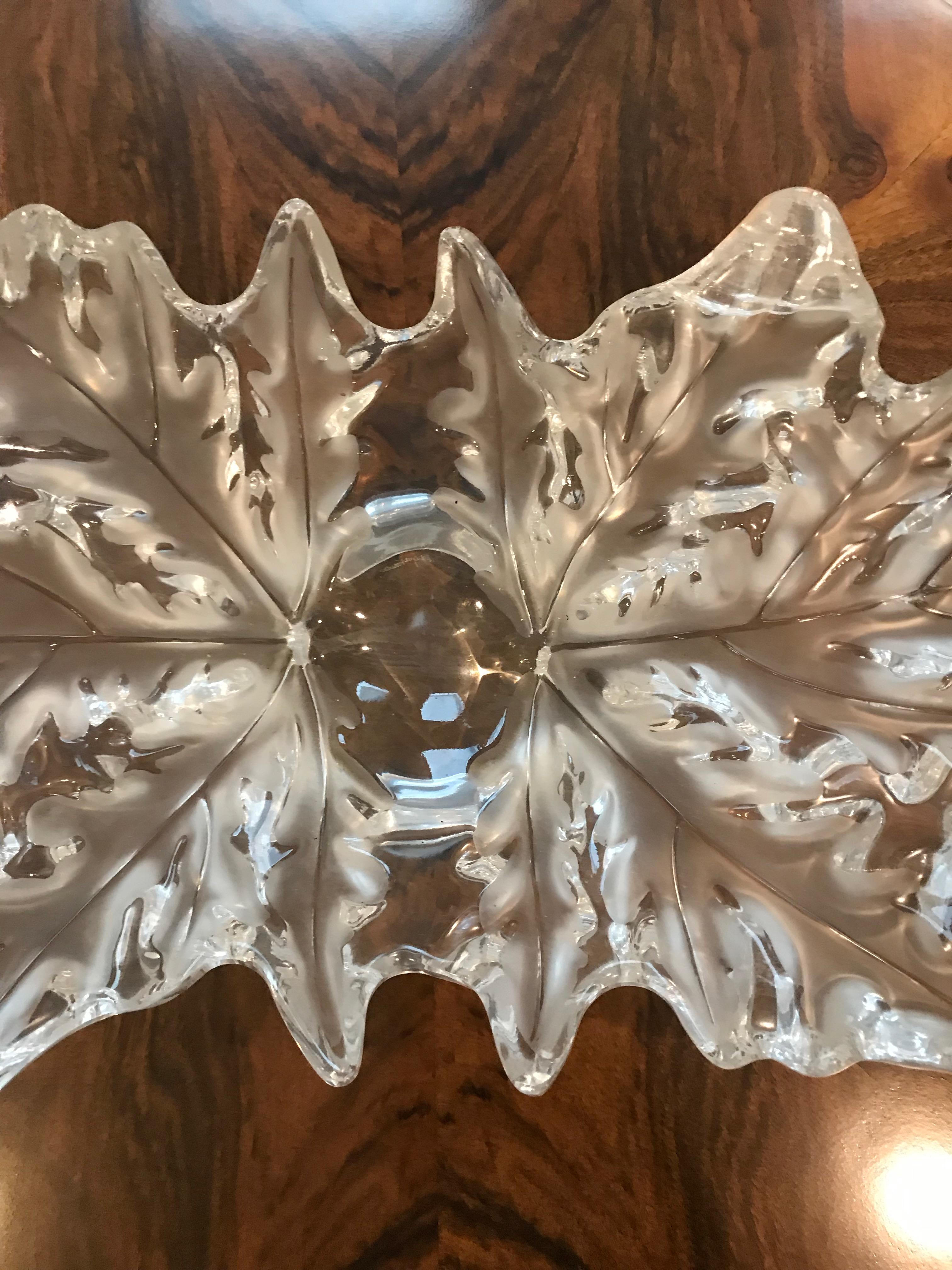 Lalique France Large Champs Elysees Leaf Form Centrepiece Glass Bowl 1