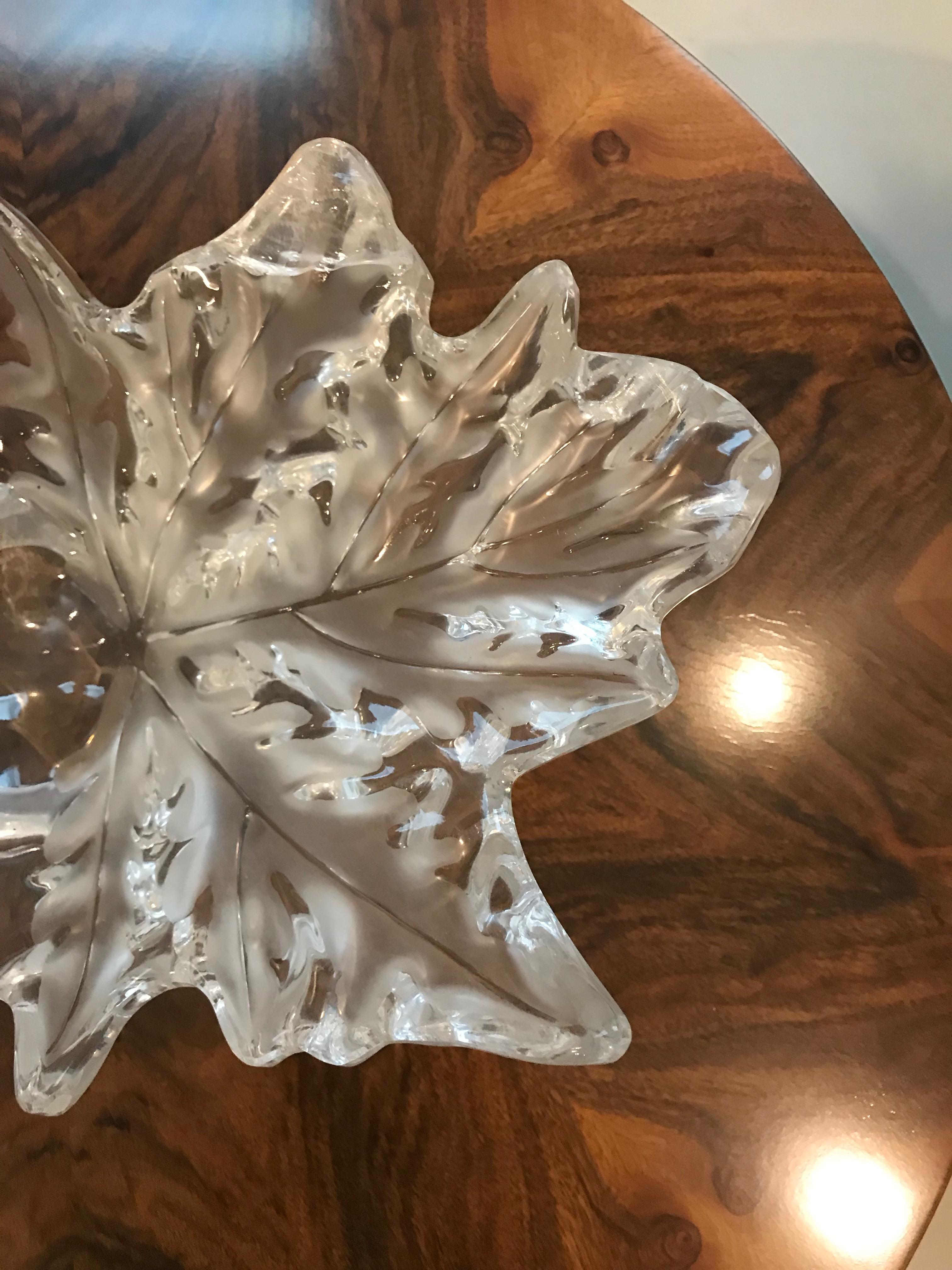 Lalique France Large Champs Elysees Leaf Form Centrepiece Glass Bowl 2