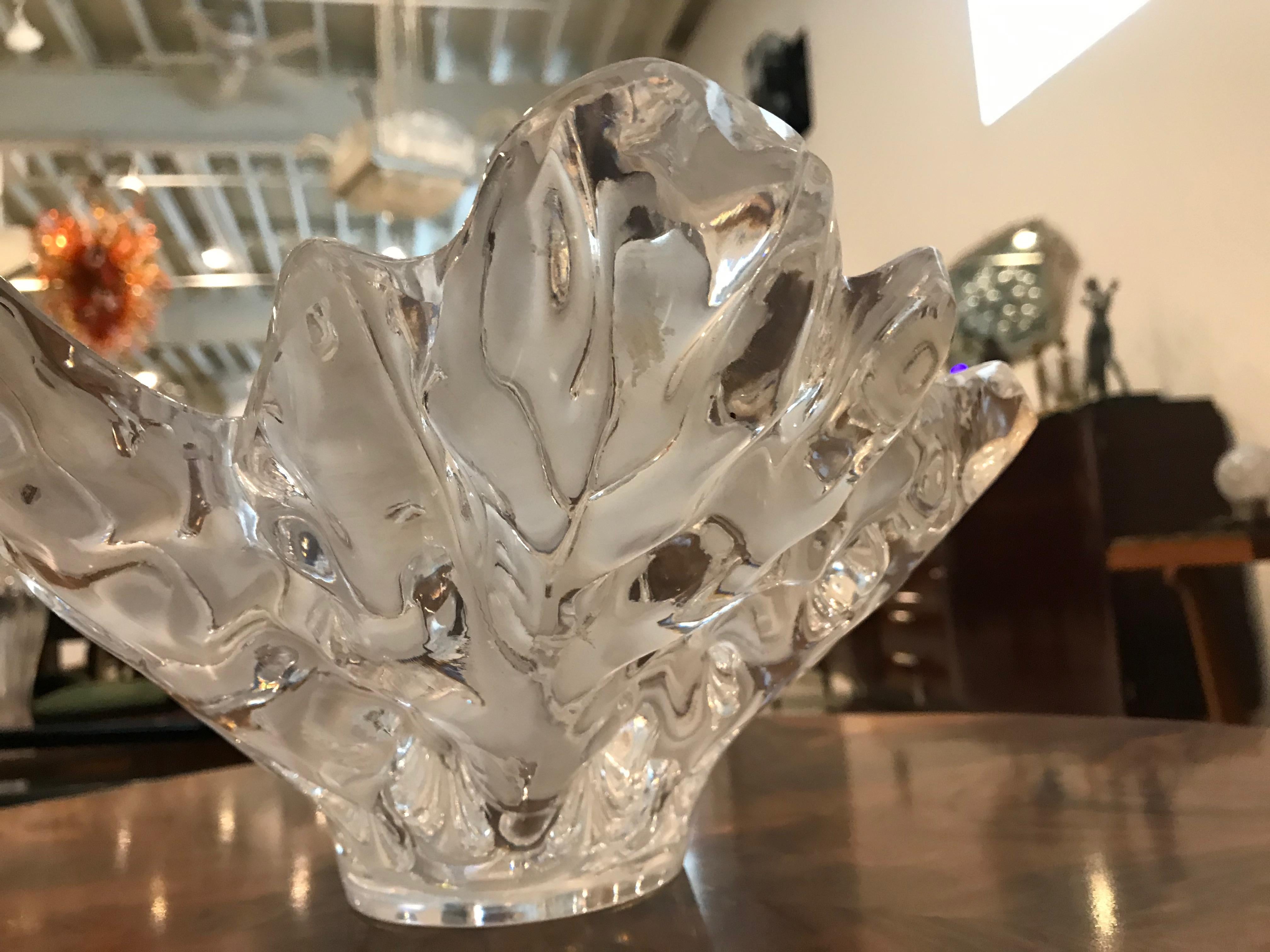 Lalique France Large Champs Elysees Leaf Form Centrepiece Glass Bowl 3