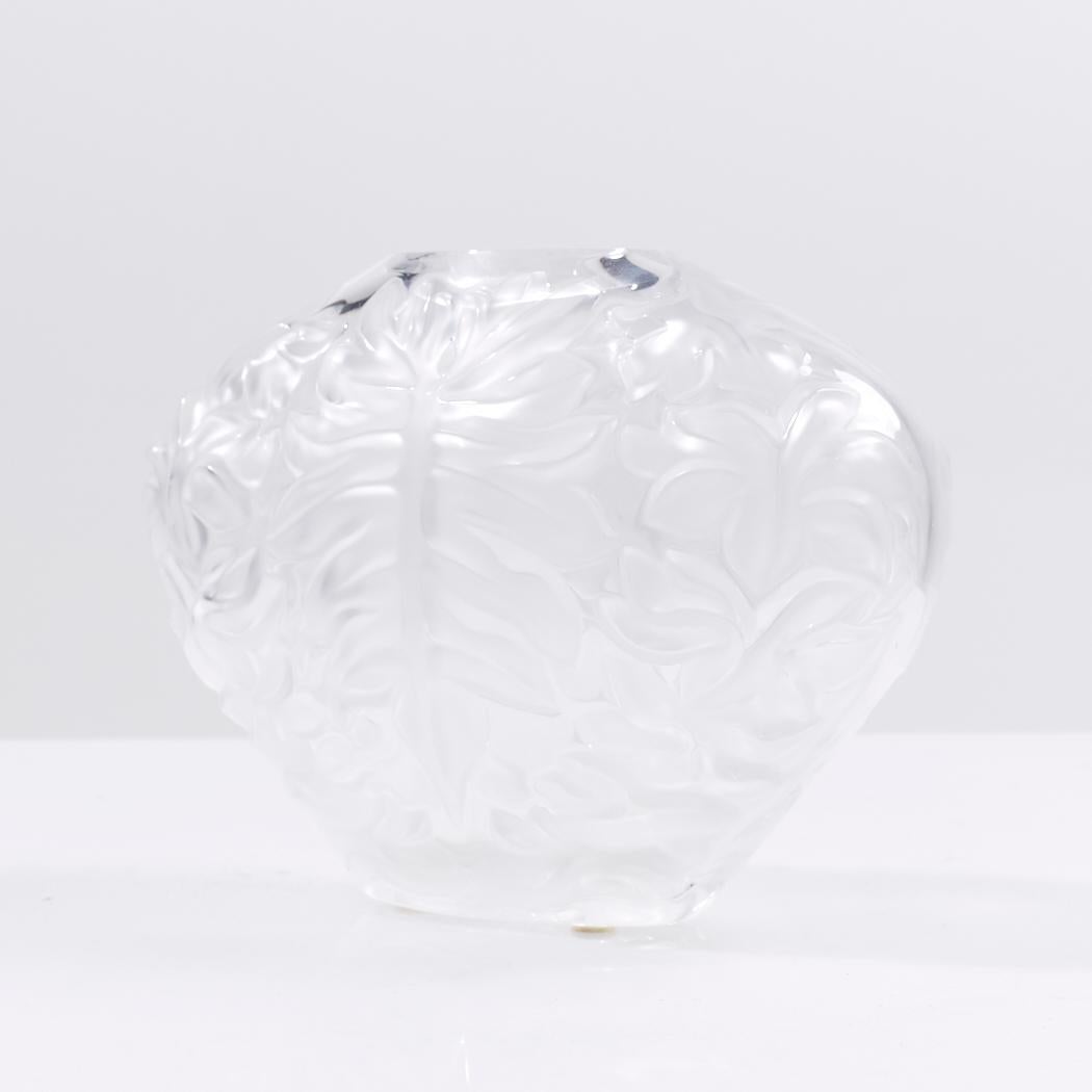 Crystal Lalique France Mahe Clair Palm Leaf Vase For Sale