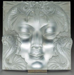 Lalique France: “Masque de femme” Decorative Plate, Metal Support