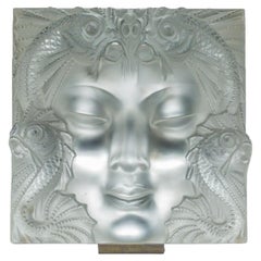 Lalique France: “Masque de femme” Decorative Plate, Metal Support