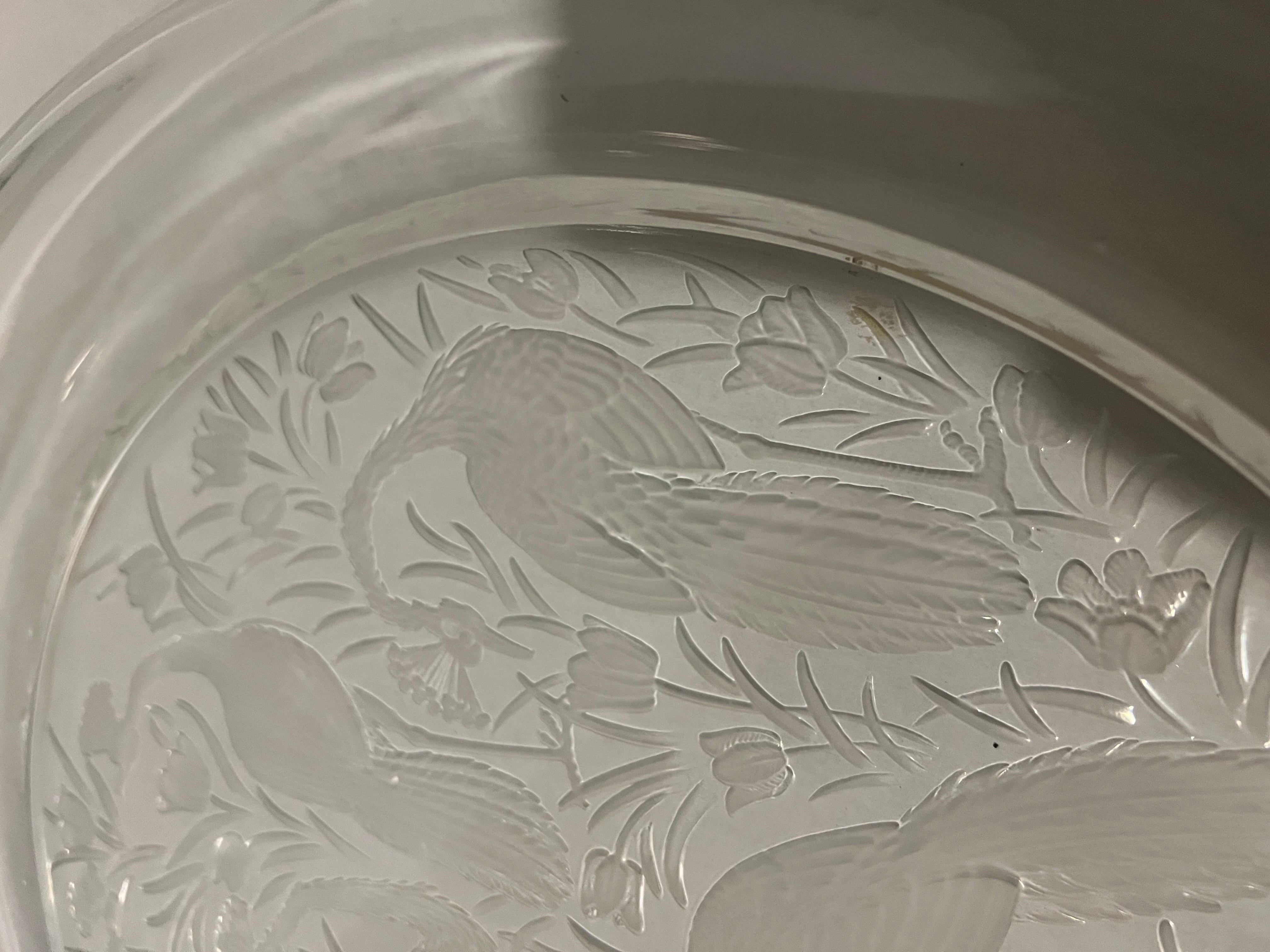 Lalique France “Nigerian” Pattern Crystal Platter Peacocks! 3