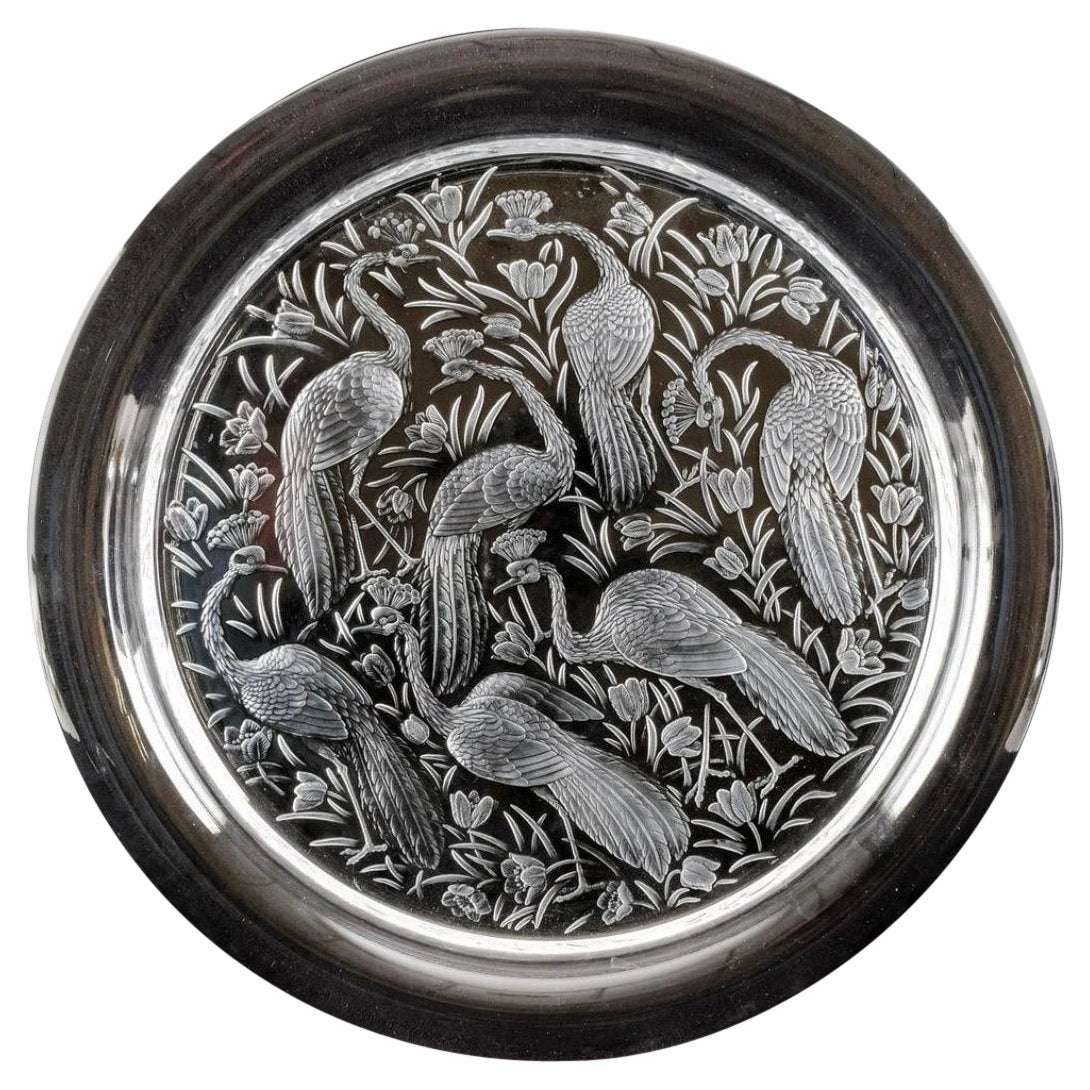 Lalique France “Nigerian” Pattern Crystal Platter Peacocks!