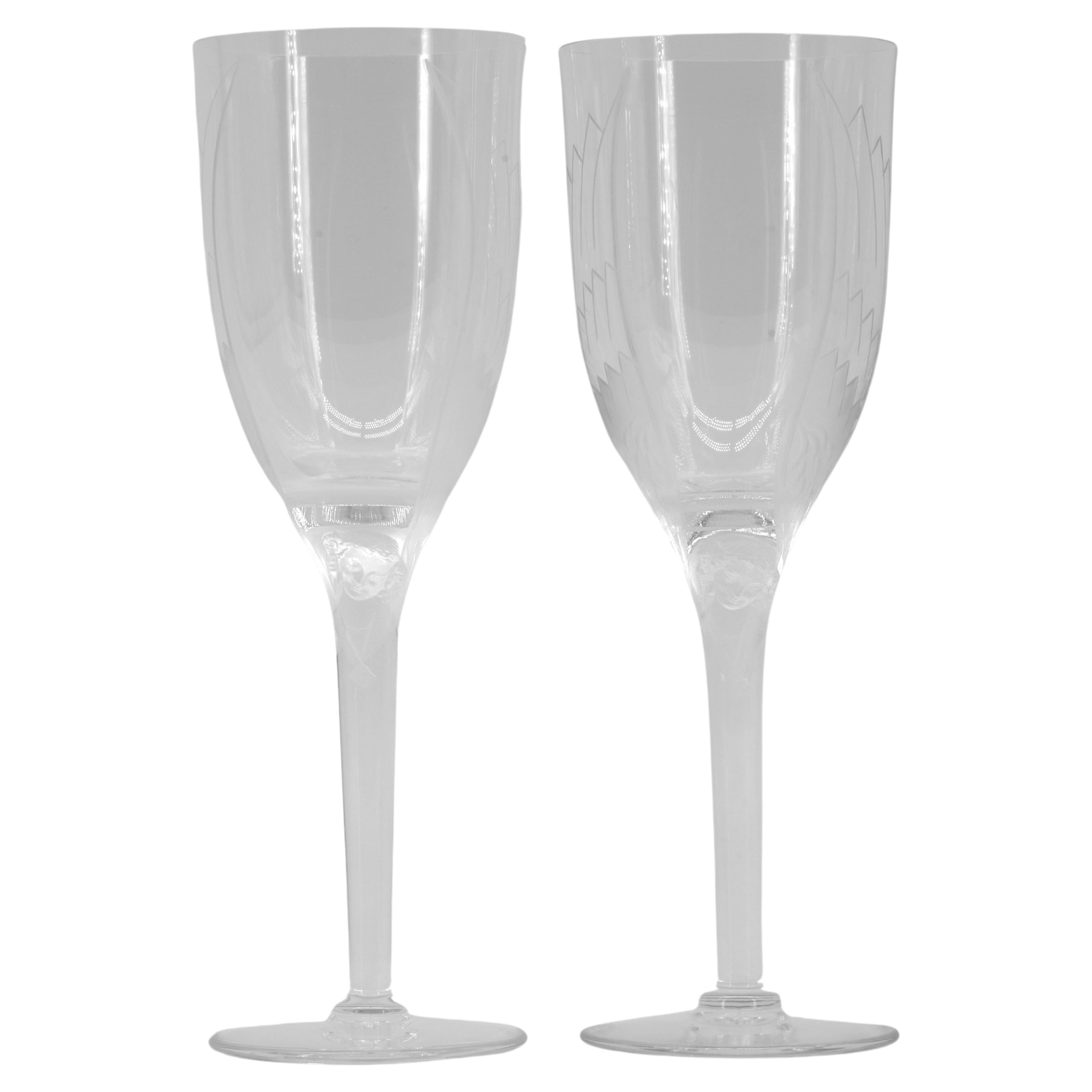 Lalique France, Pair of Champagne Glasses with Angel, 1945 For Sale at  1stDibs