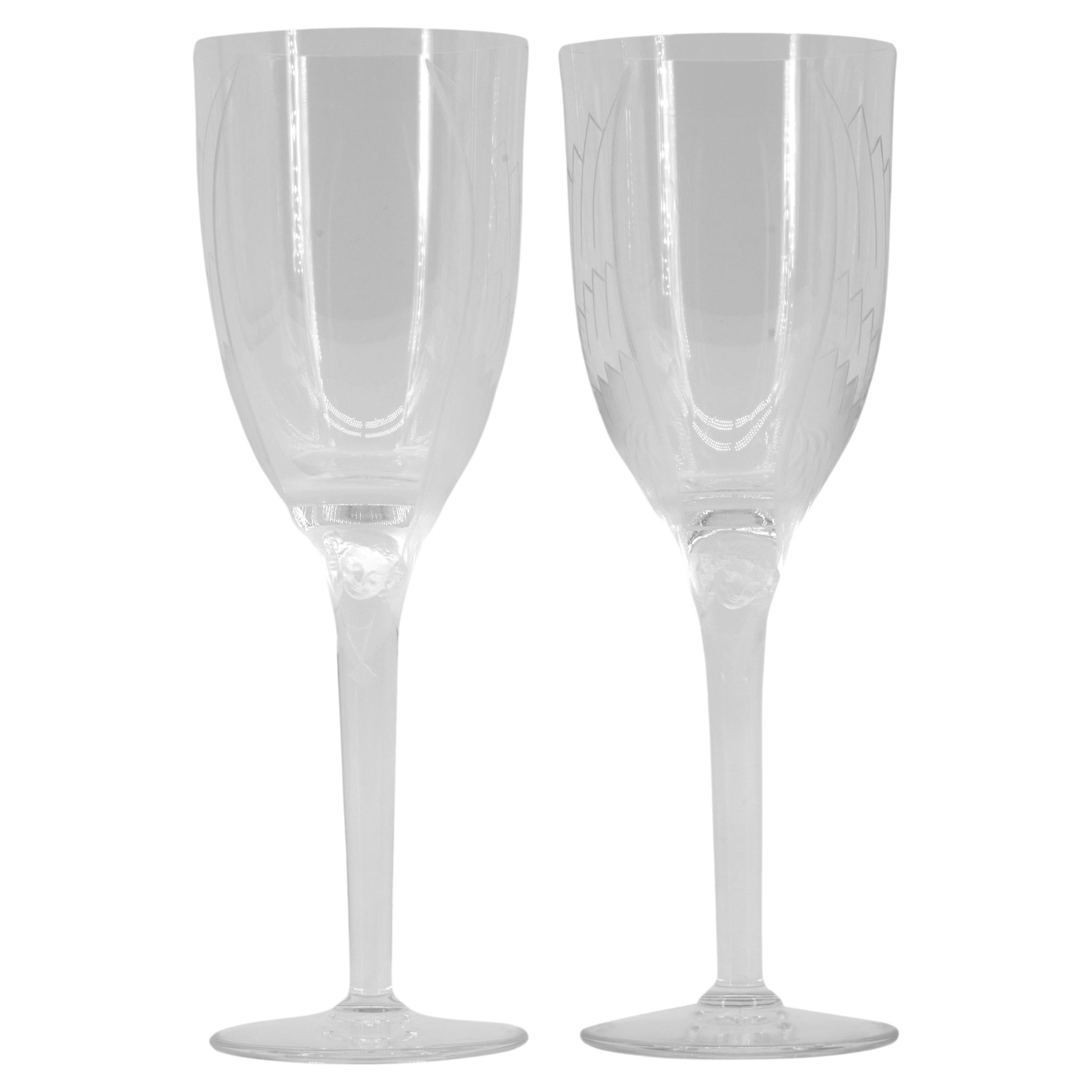 Lalique France, Pair of Champagne Glasses with Angel, 1945