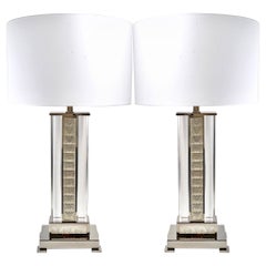 Lalique France, Pair of Raisins Lamps Crystal, Chromed Metal Mount