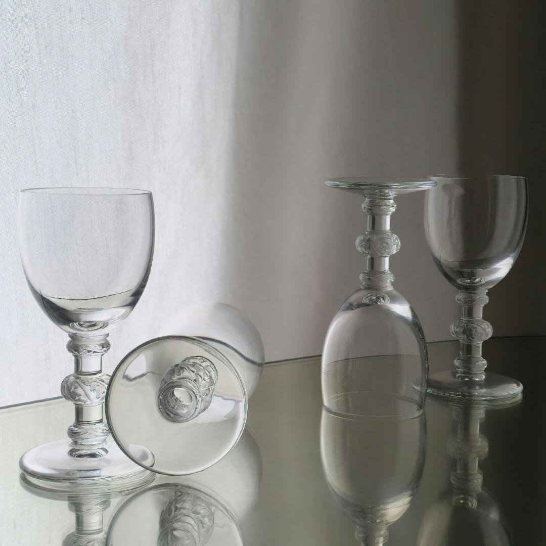Lalique France Saint Hubert Apertif Crystal Stemware Glasses Set of 4 In Good Condition In Boca Raton, FL